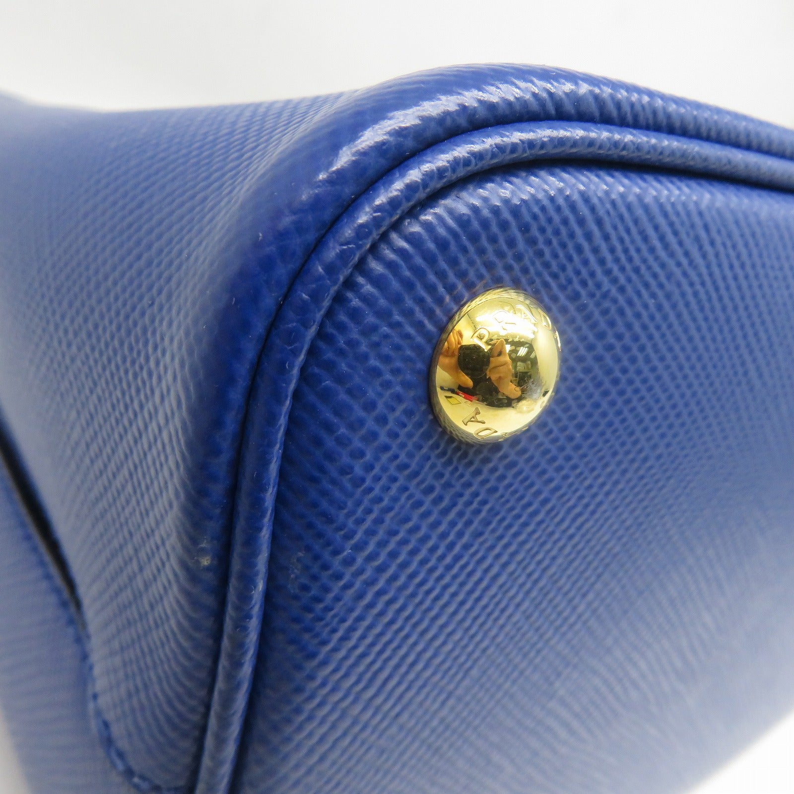 PRADA Saffiano皮革Panier Bag金扣手挽肩背兩用袋藍色