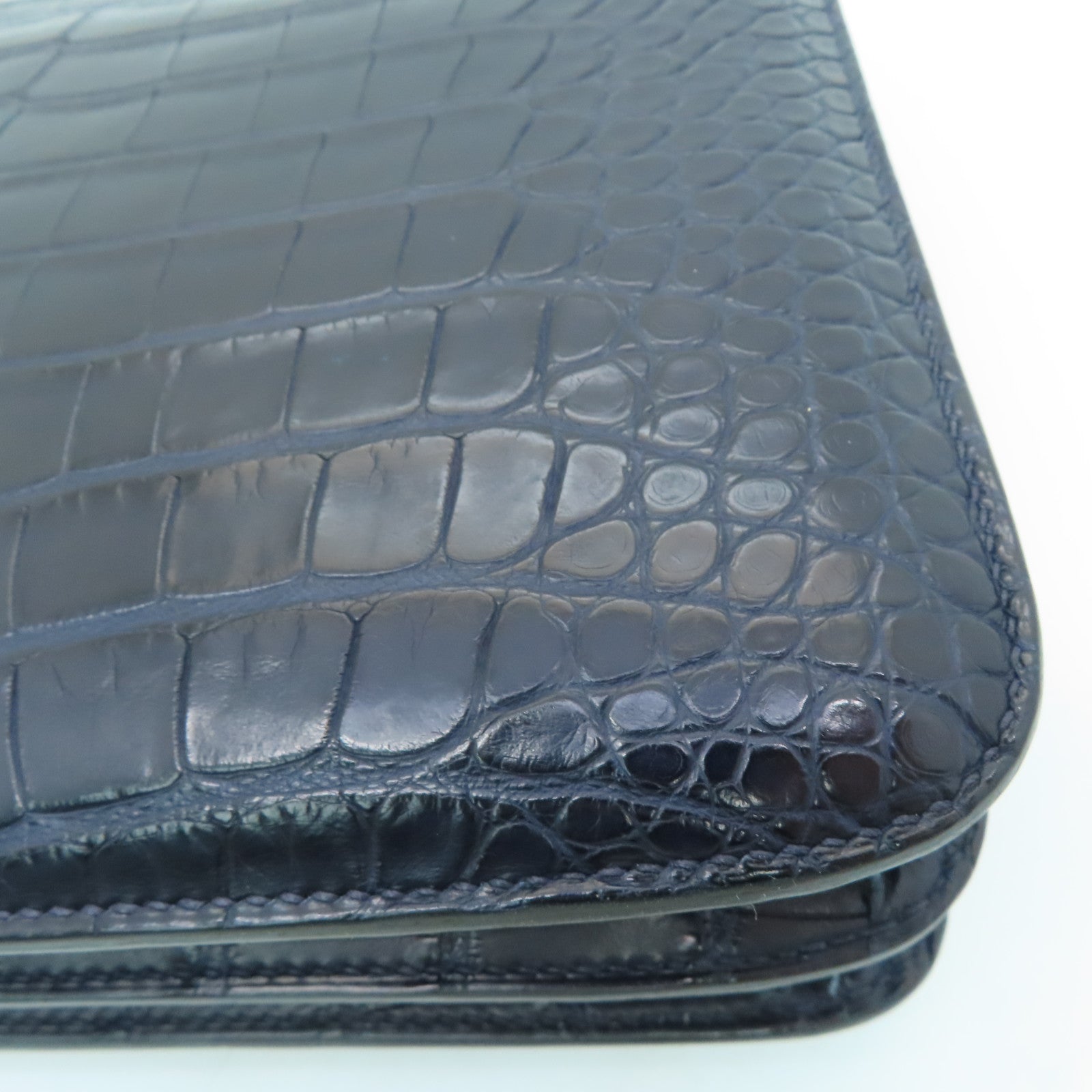 HERMES 【激减优惠】Matte Alligator皮革2002 Shoulder Bag银扣肩背袋Blue Nuit/深蓝色