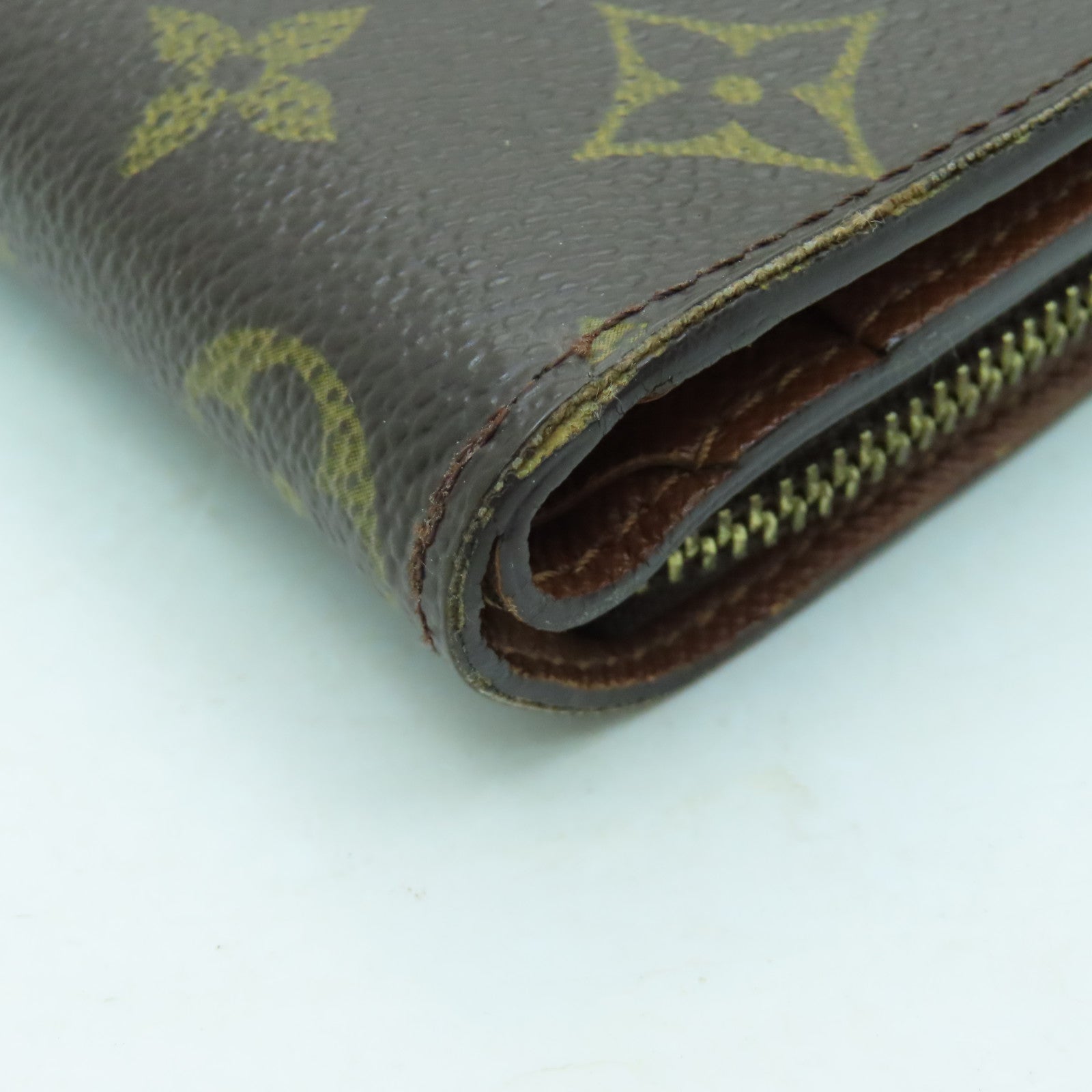 LOUIS VUITTON Monogram Compact Zipper金扣錢包啡色