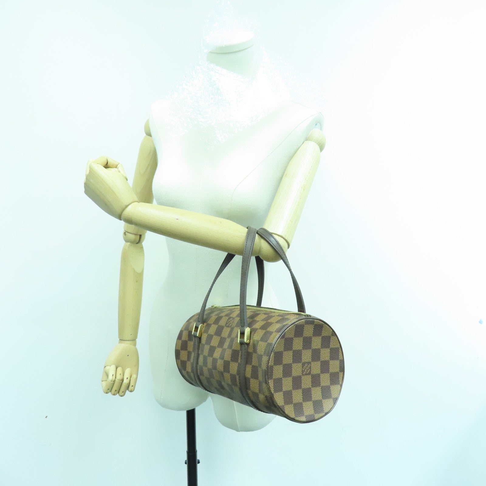 LOUIS VUITTON Damier Ebene Papillon PM金扣肩背袋啡色
