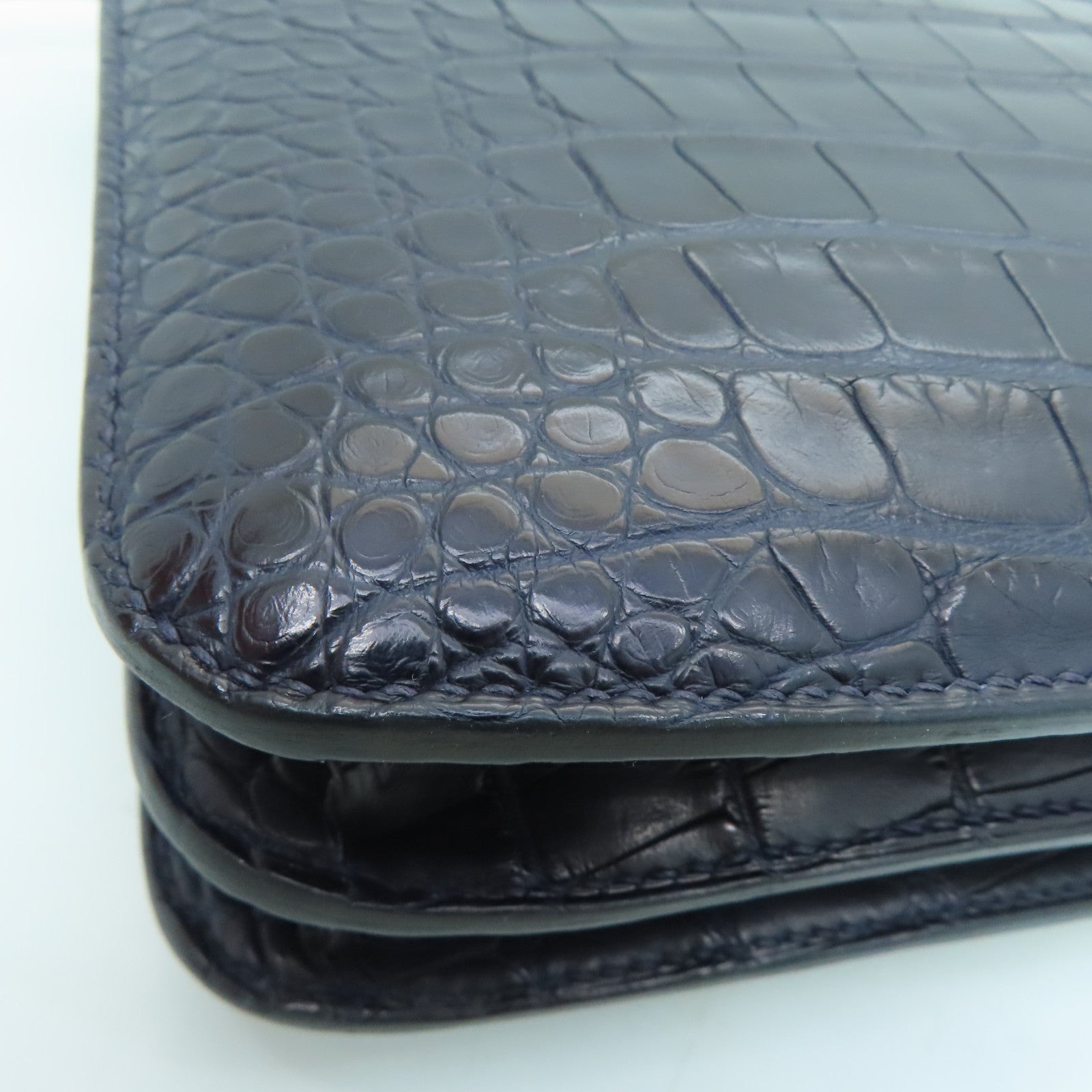 HERMES 【激减优惠】Matte Alligator皮革2002 Shoulder Bag银扣肩背袋Blue Nuit/深蓝色