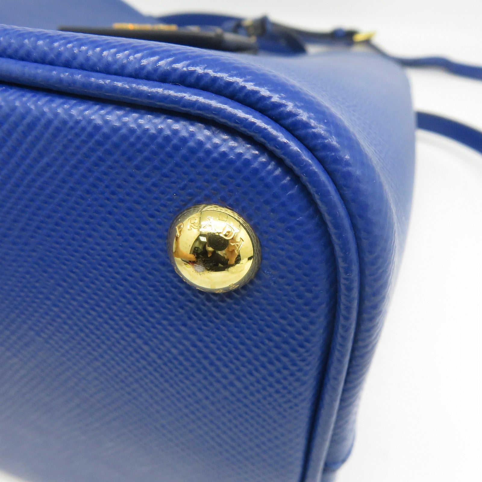 PRADA Saffiano皮革Panier Bag金扣手挽肩背兩用袋藍色