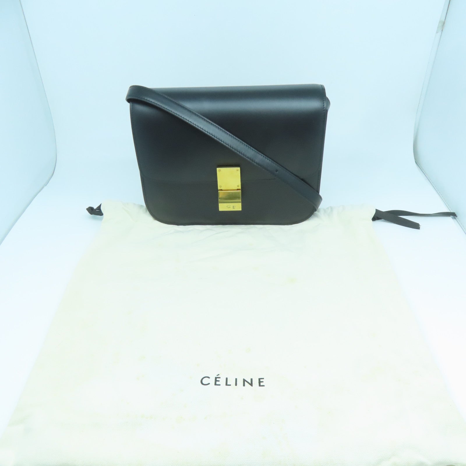 CELINE 牛皮皮革Box Classic金扣肩背袋黑色