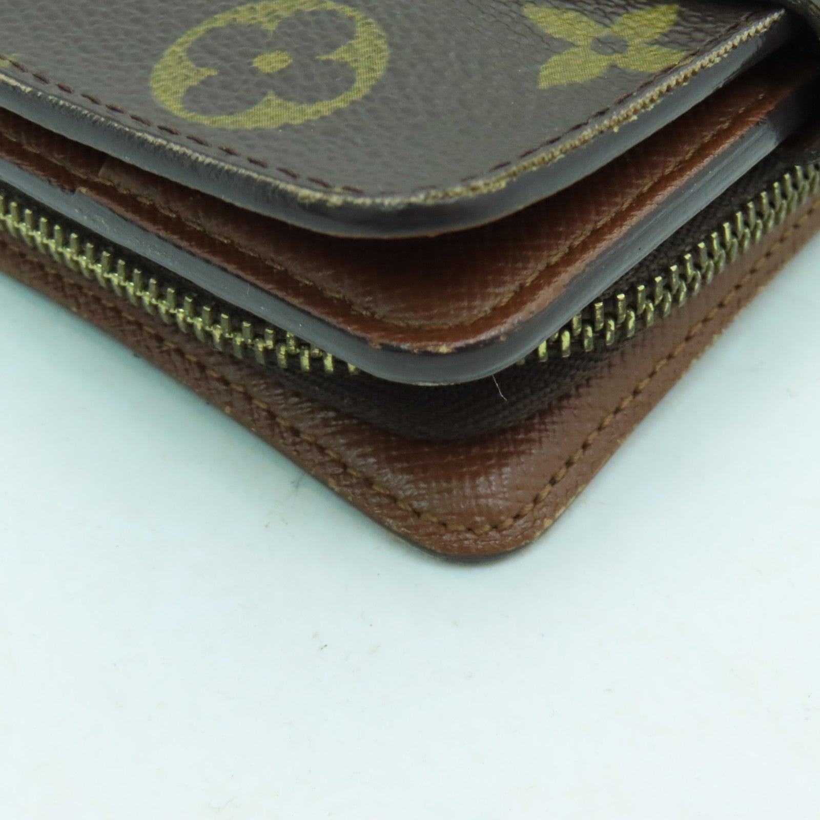 LOUIS VUITTON Monogram Compact Zipper金扣錢包啡色