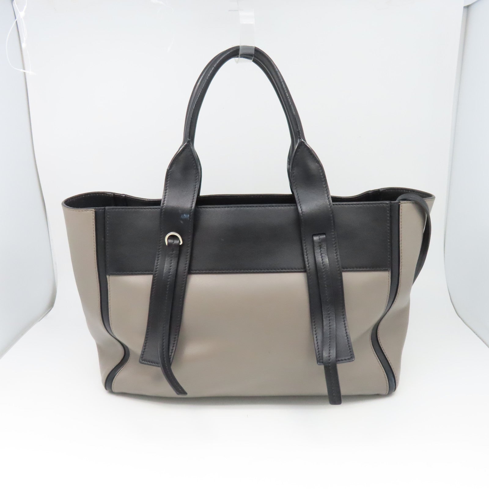 PRADA cowhide leather 2Way Bag silver buckle handle shoulder bag gray