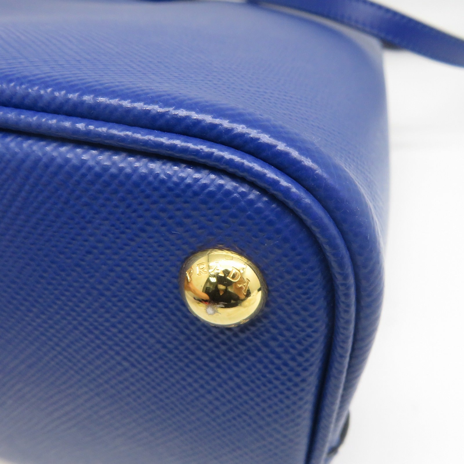 PRADA Saffiano皮革Panier Bag金扣手挽肩背兩用袋藍色