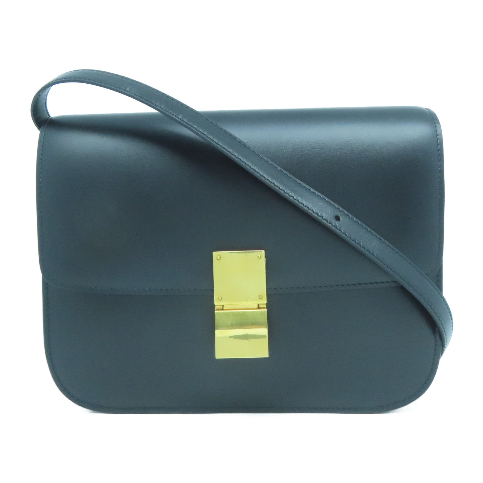 CELINE 牛皮皮革Box Classic金扣肩背袋黑色