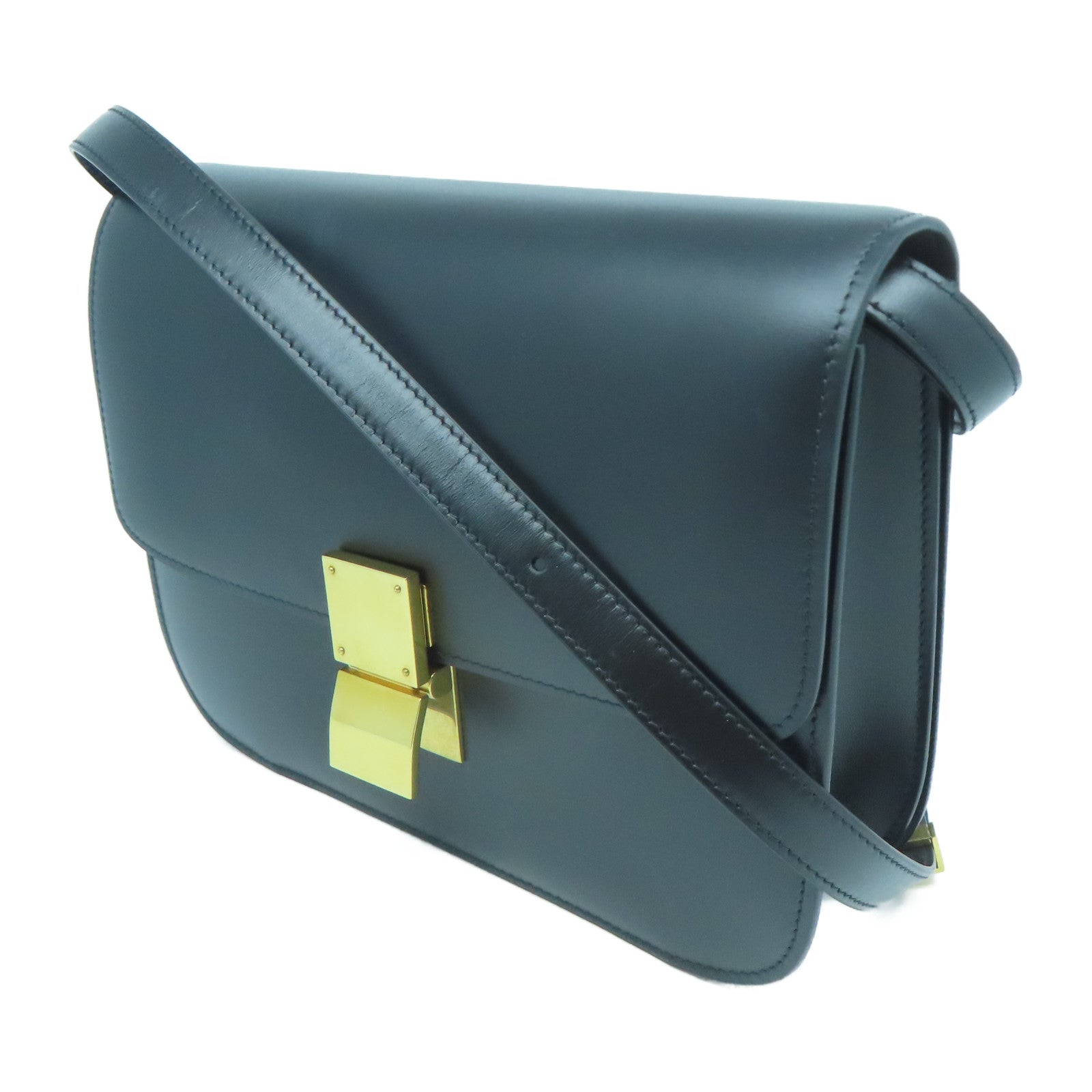 CELINE 牛皮皮革Box Classic金扣肩背袋黑色