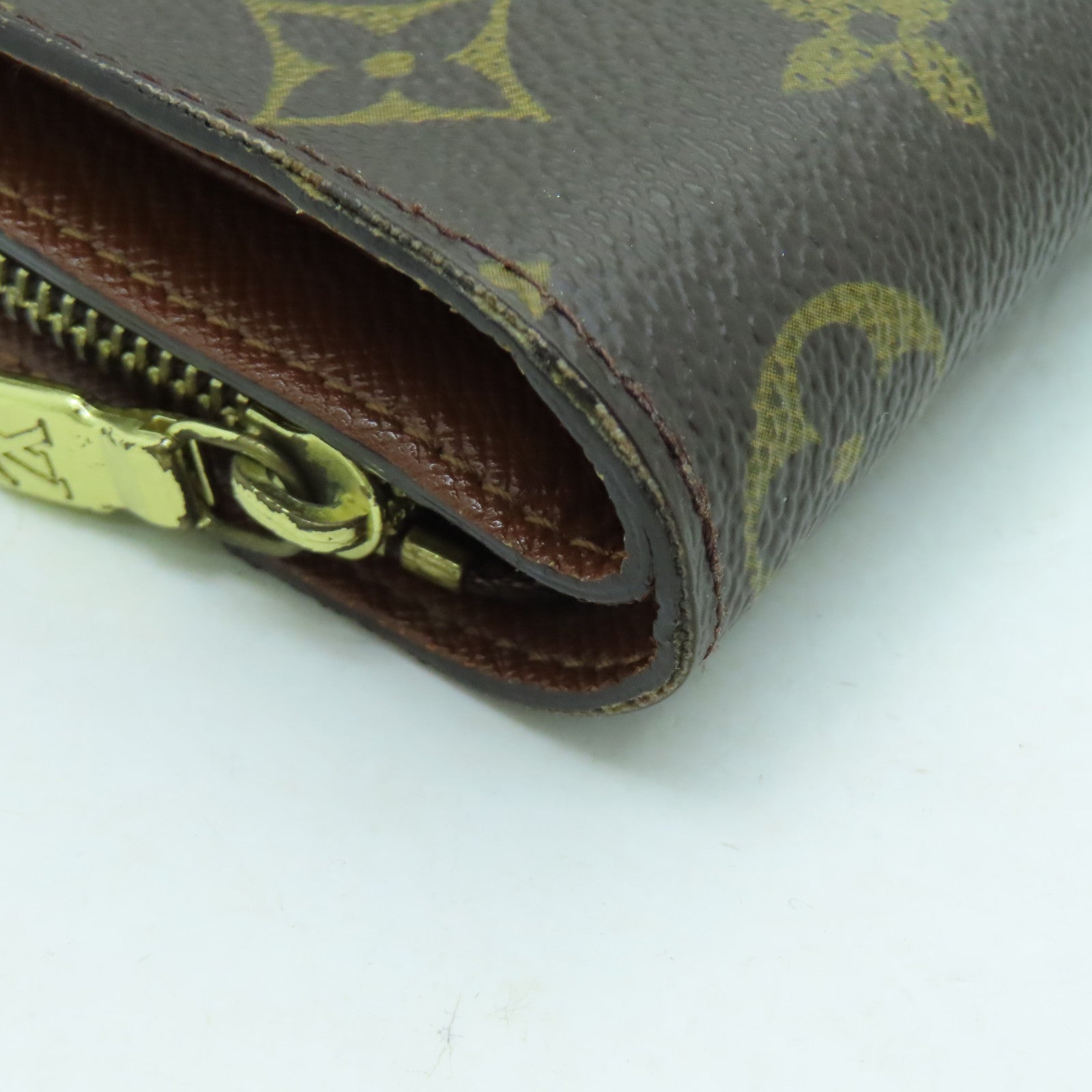 LOUIS VUITTON Monogram Compact Zipper金扣錢包啡色