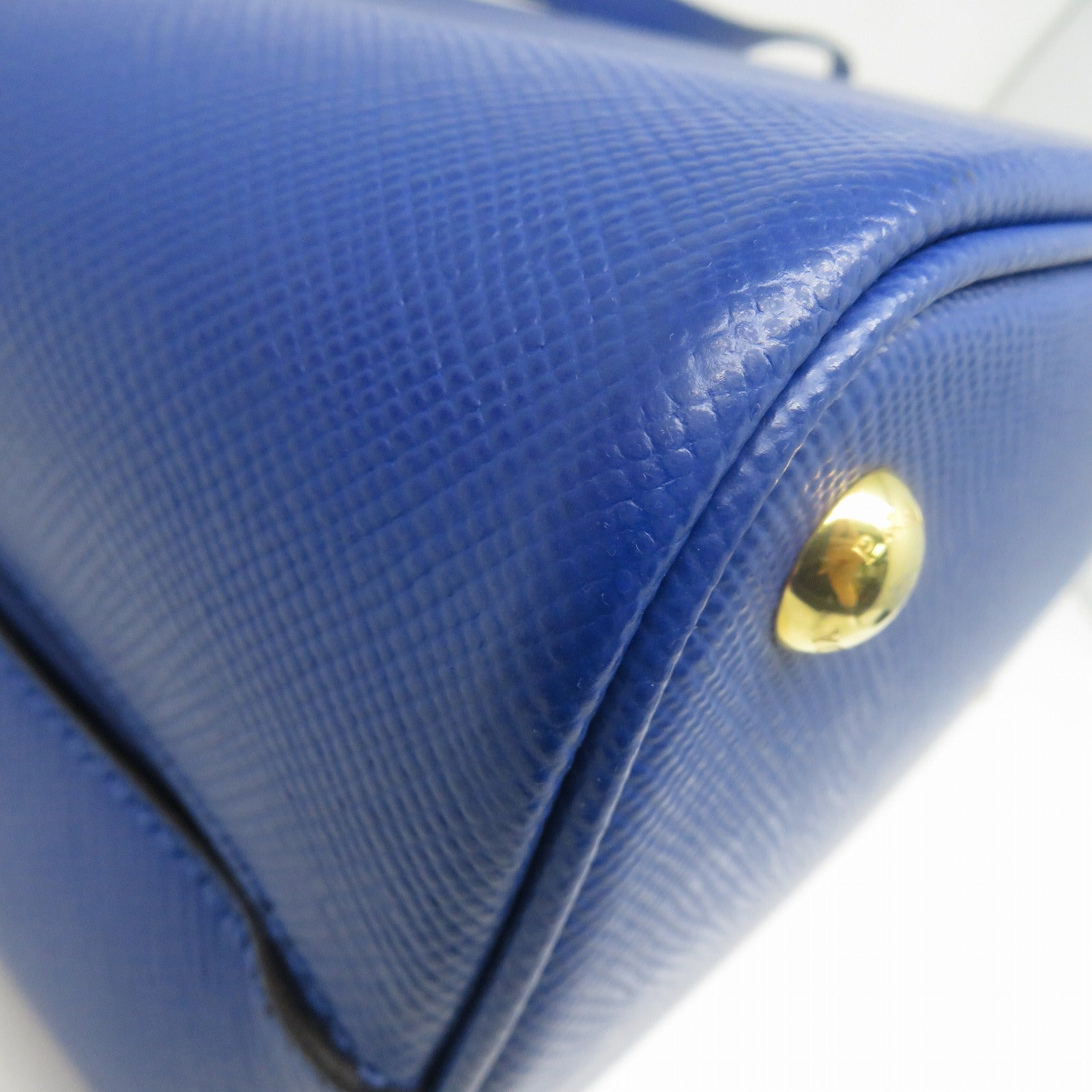 PRADA Saffiano皮革Panier Bag金扣手挽肩背兩用袋藍色