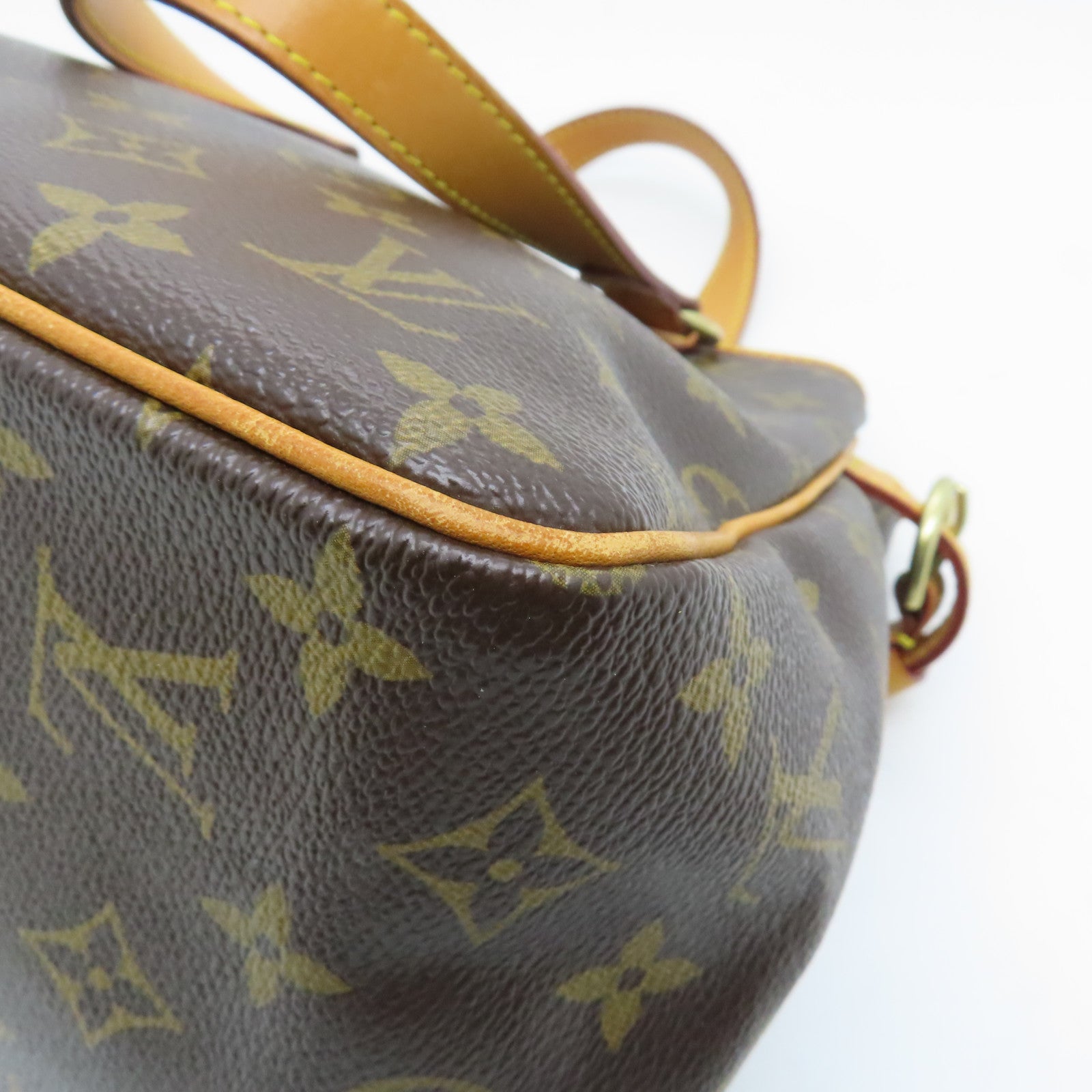 LOUIS VUITTON Monogram Batignolles Gold Buckle Handle Bag Brown