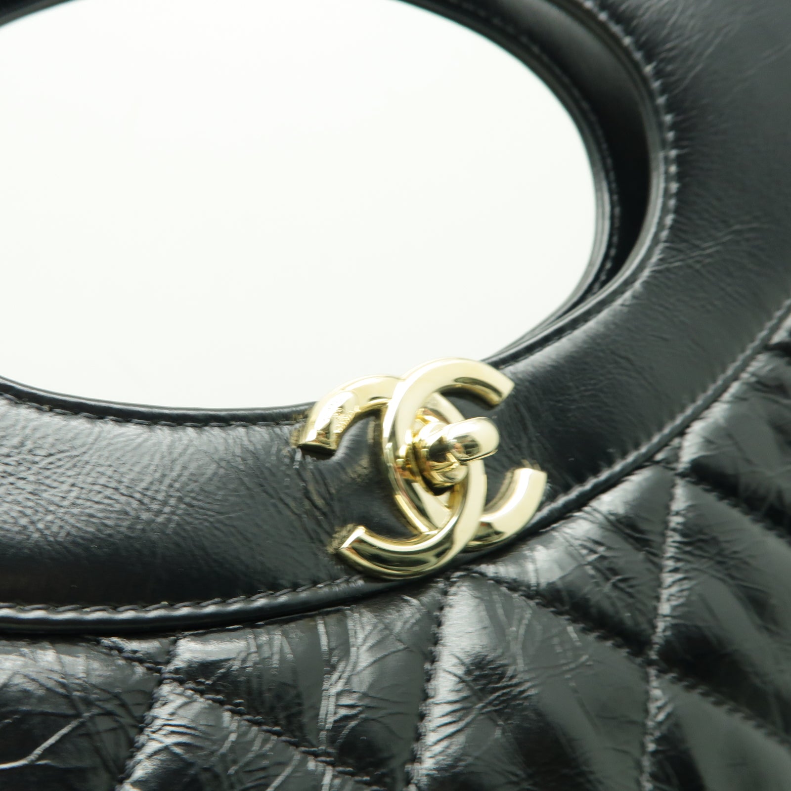 CHANEL 菱格Aged Calf皮革Shoulder Bag金扣手挽肩背兩用袋黒色