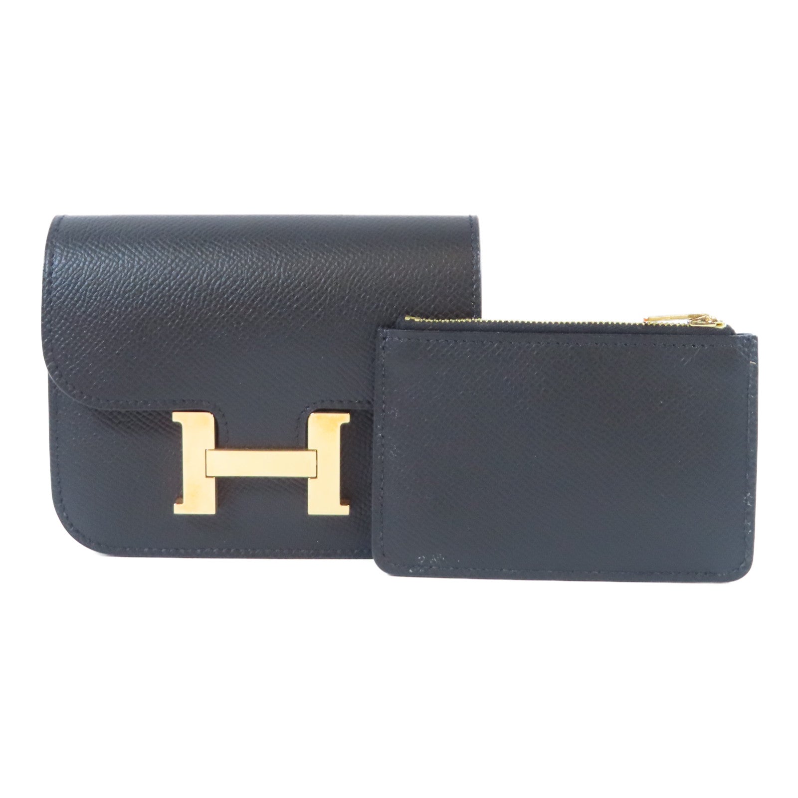 HERMES Epsom皮革Constance Slim金扣錢包Noir黑色