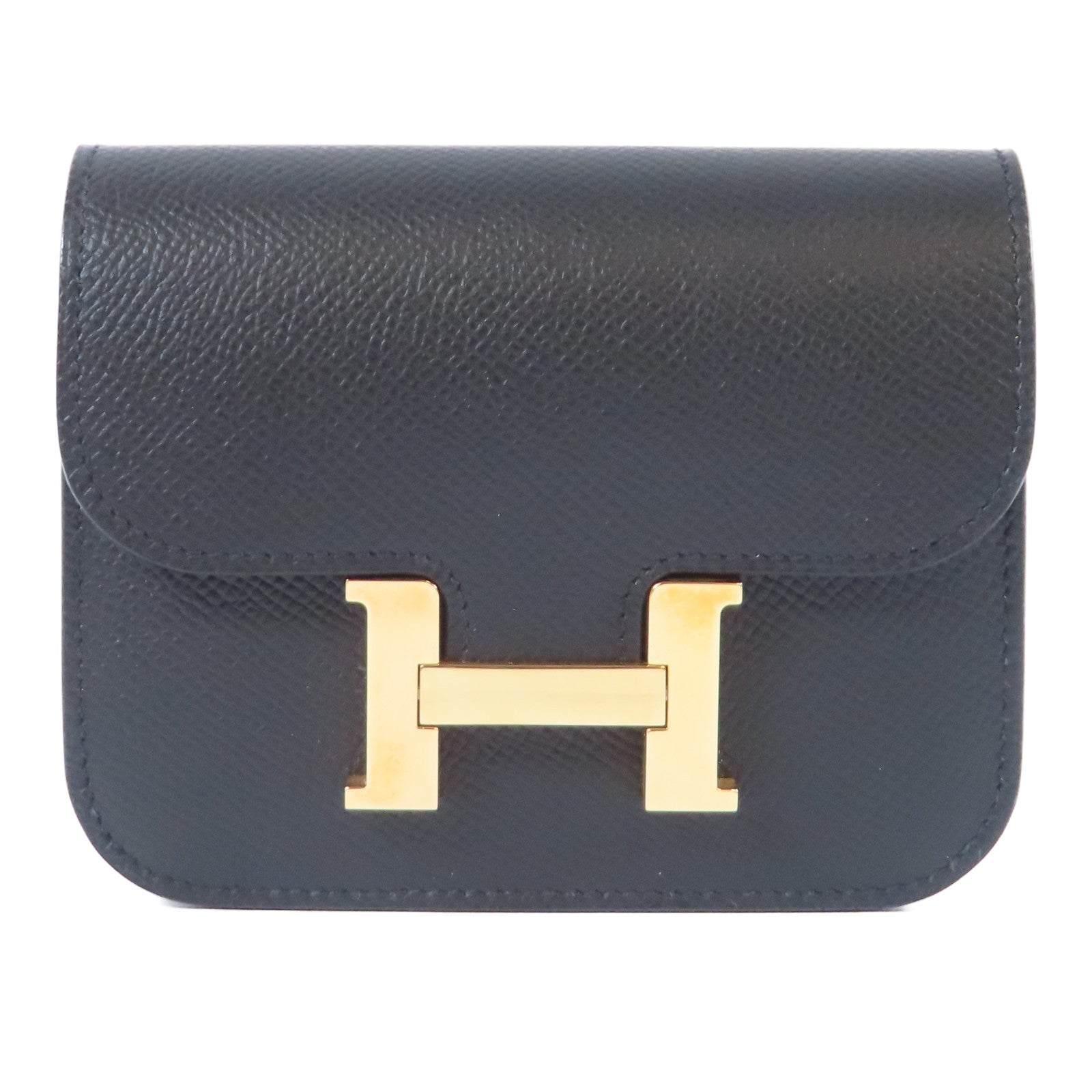 HERMES Epsom皮革Constance Slim金扣錢包Noir黑色