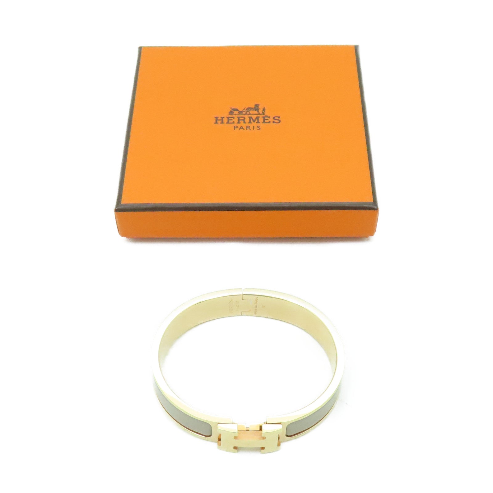 HERMES 金屬Clic-Clac H金扣手鐲奶茶色