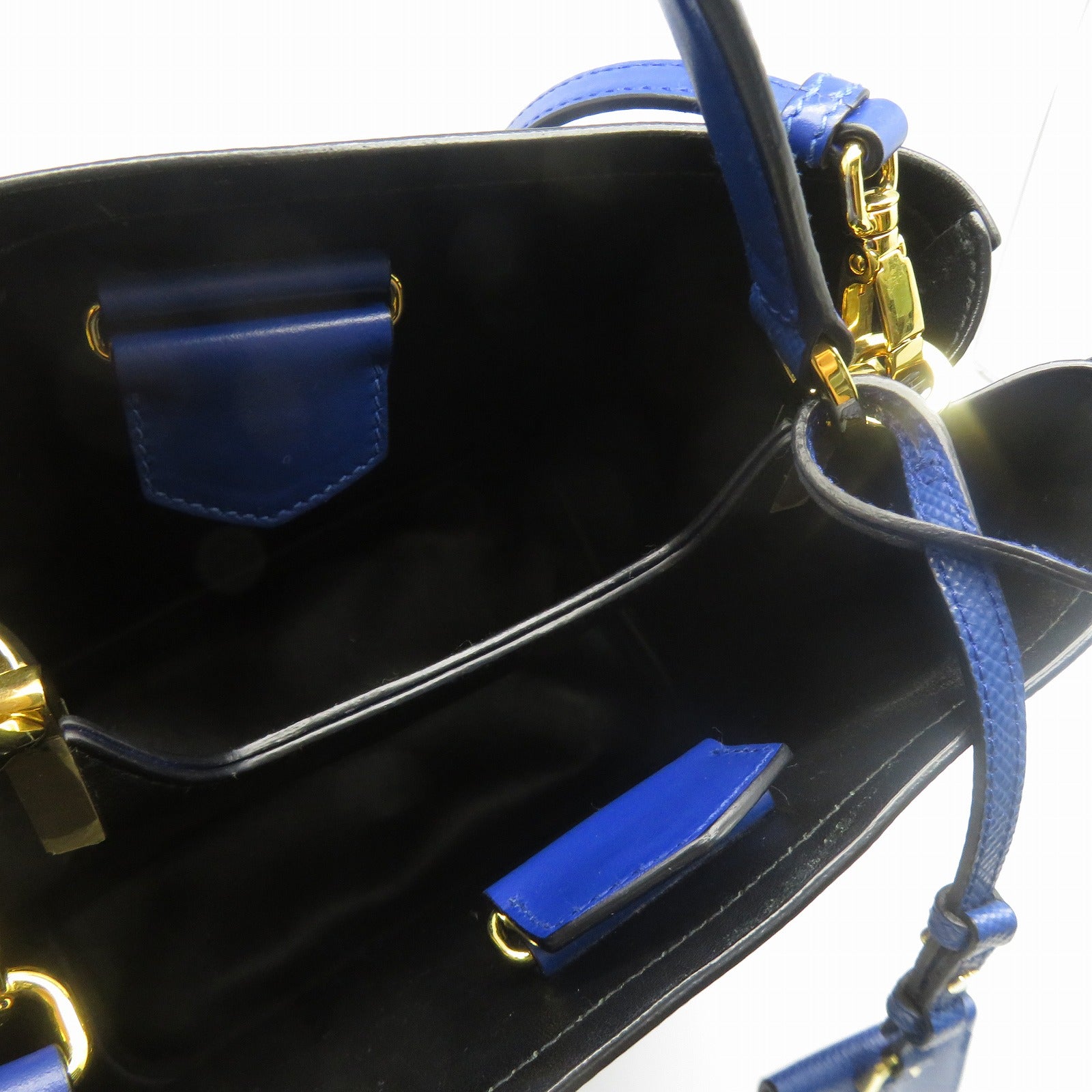 PRADA Saffiano皮革Panier Bag金扣手挽肩背兩用袋藍色
