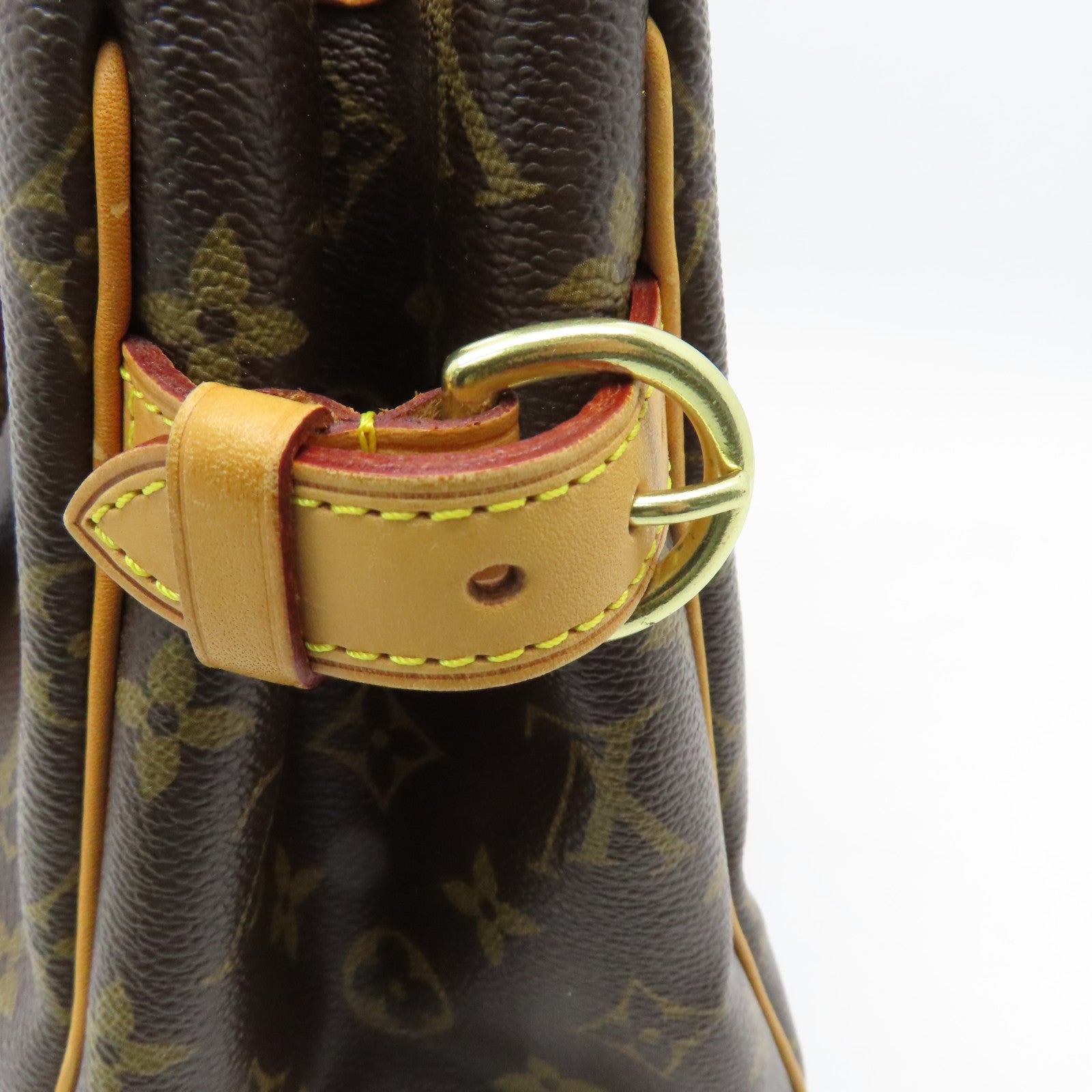 LOUIS VUITTON Monogram Batignolles Gold Buckle Handle Bag Brown
