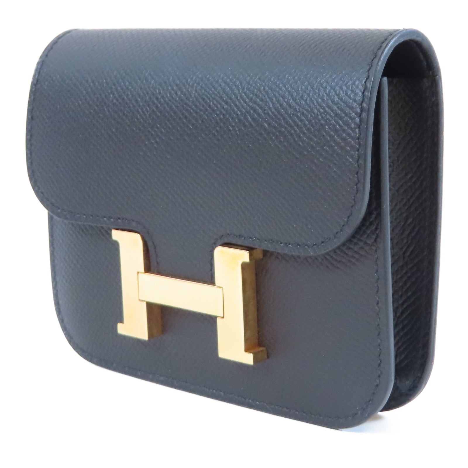 HERMES Epsom皮革Constance Slim金扣錢包Noir黑色