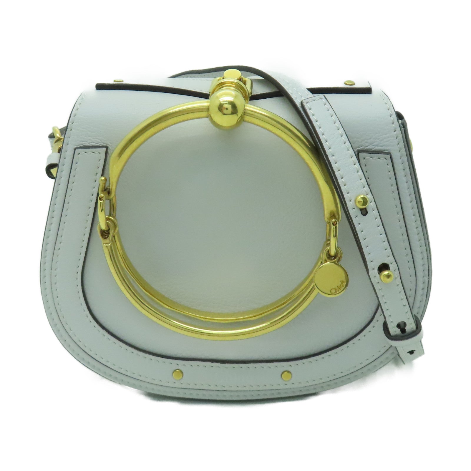 Chloe 牛皮皮革Shoulder Bag金扣肩背袋淺藍色