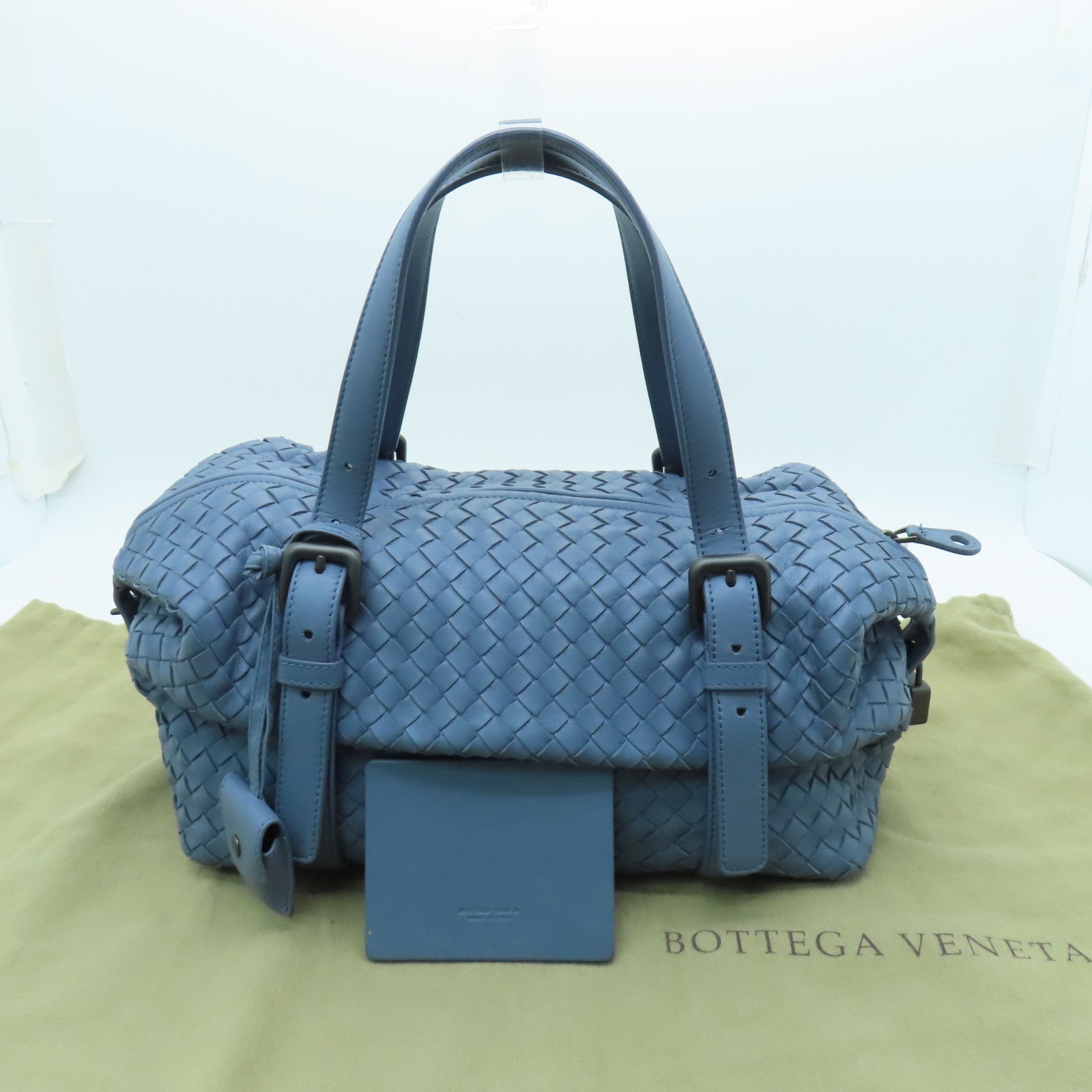 BOTTEGA VENETA Textured Leather Shoulder Bag Blue