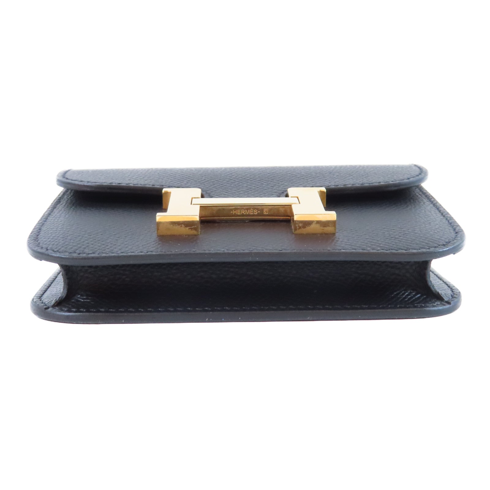HERMES Epsom皮革Constance Slim金扣錢包Noir黑色