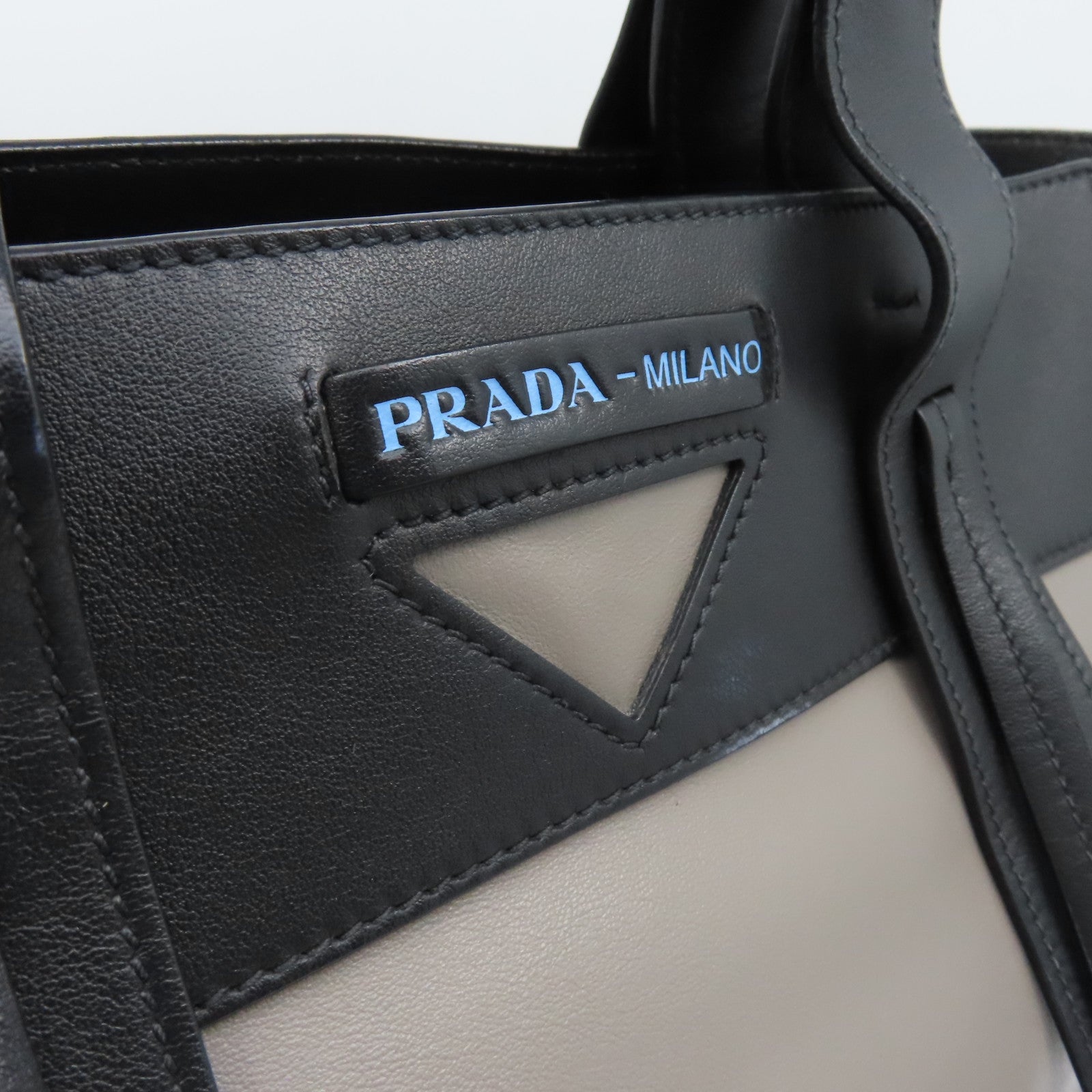 PRADA cowhide leather 2Way Bag silver buckle handle shoulder bag gray