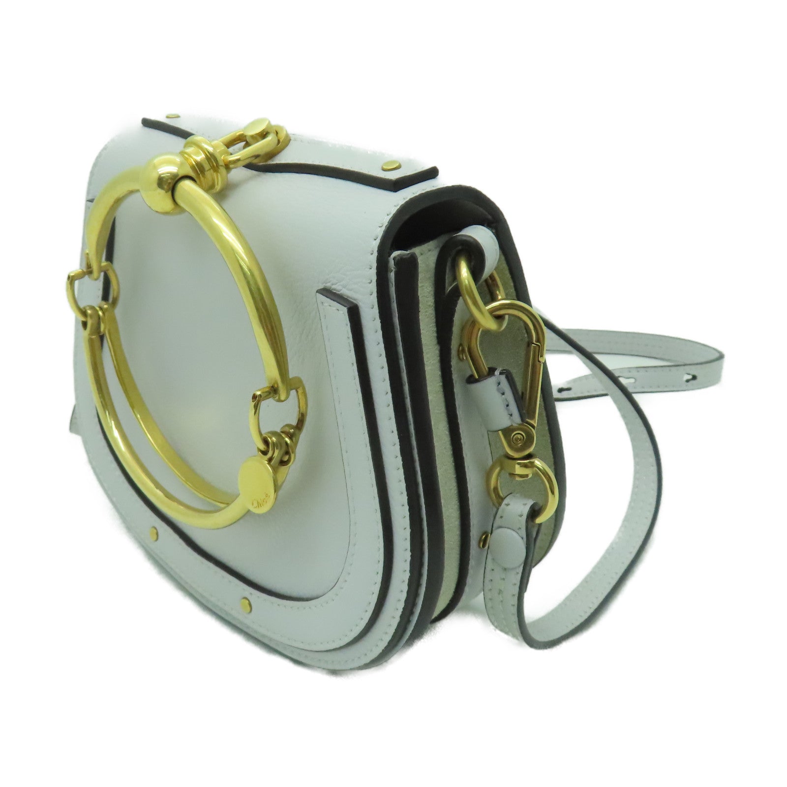 Chloe 牛皮皮革Shoulder Bag金扣肩背袋淺藍色