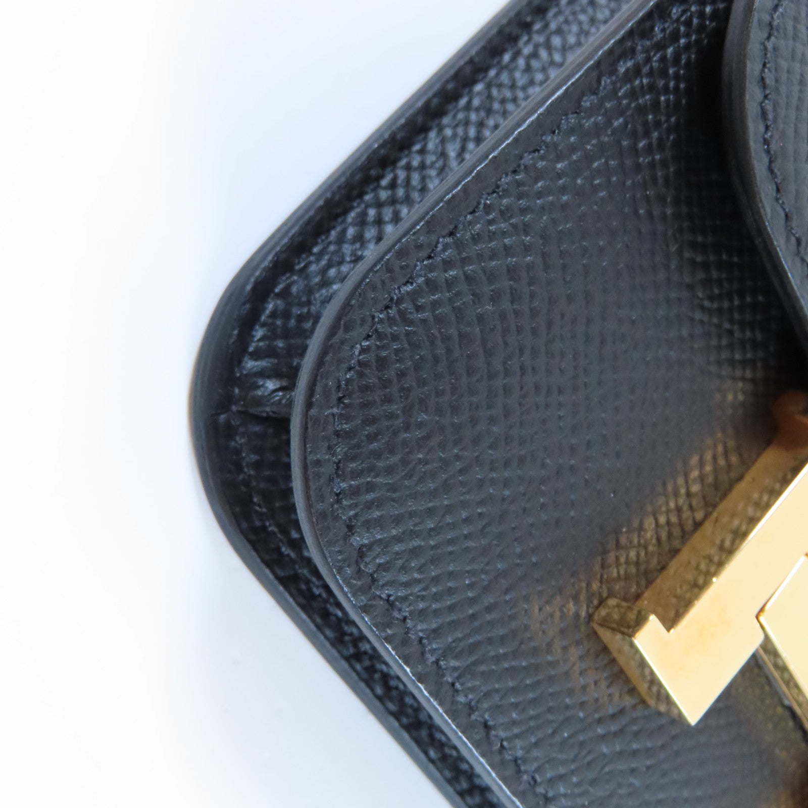 HERMES Epsom皮革Constance Slim金扣錢包Noir黑色