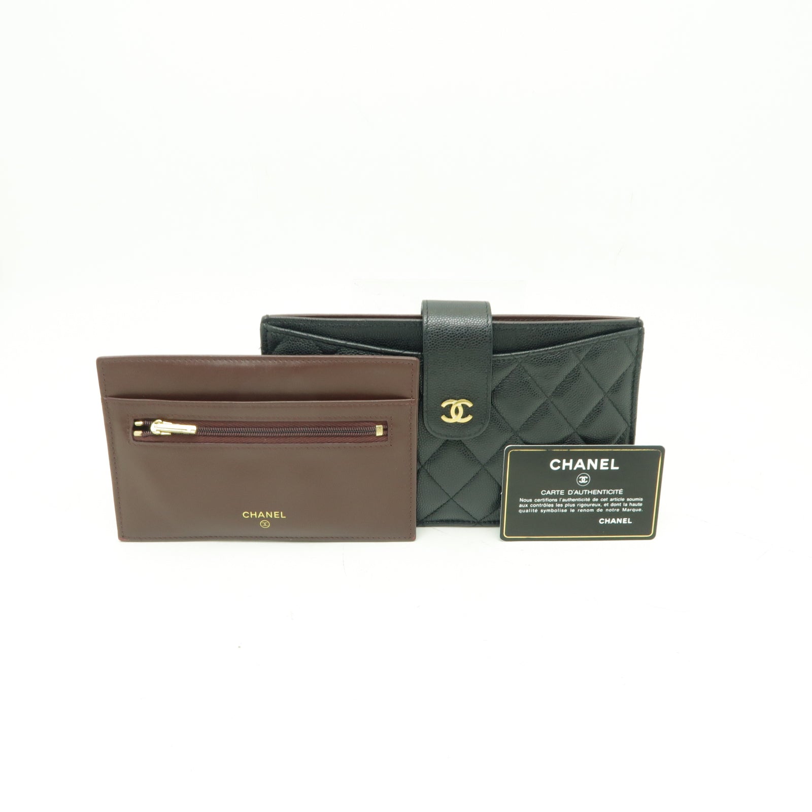 CHANEL 菱格Caviar皮革Card Case金扣卡片套黒色