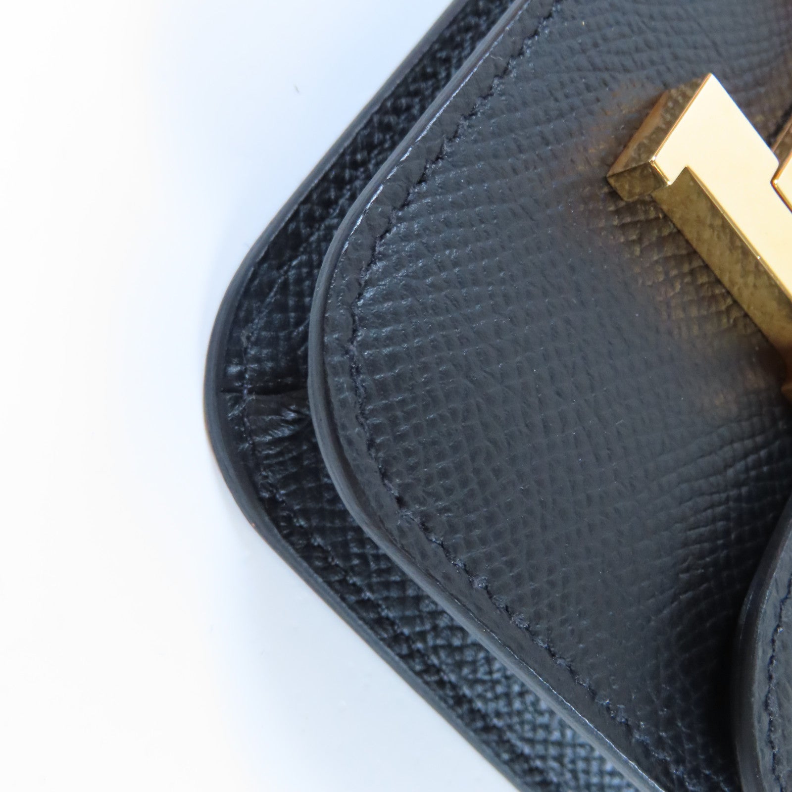 HERMES Epsom皮革Constance Slim金扣錢包Noir黑色