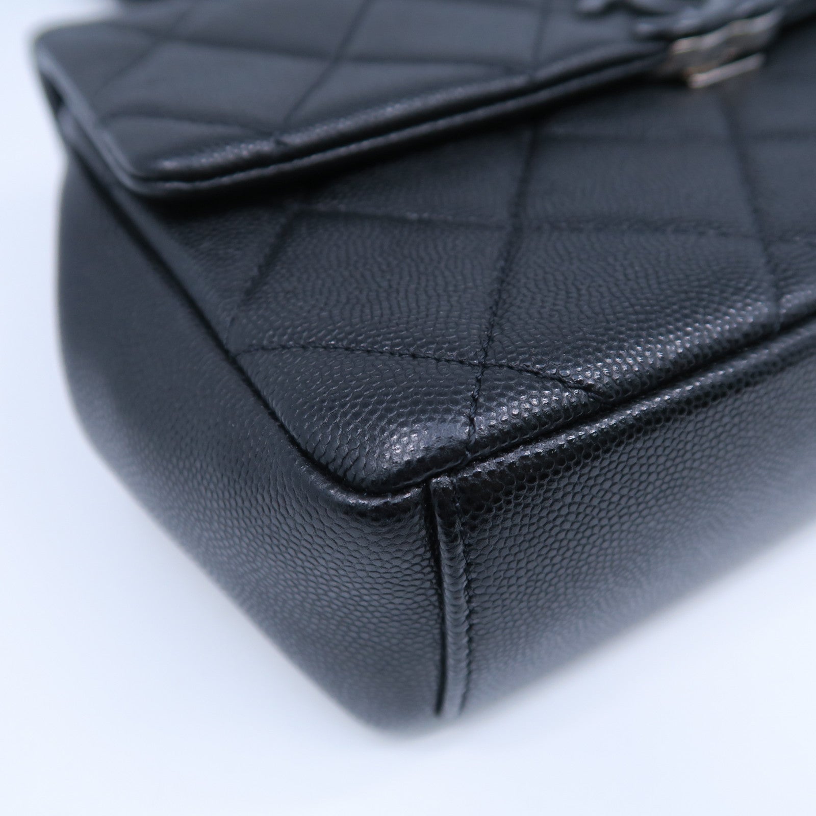 CHANEL 菱格牛皮皮革Chain Shoulder Bag銀扣鏈帶肩背袋黑色
