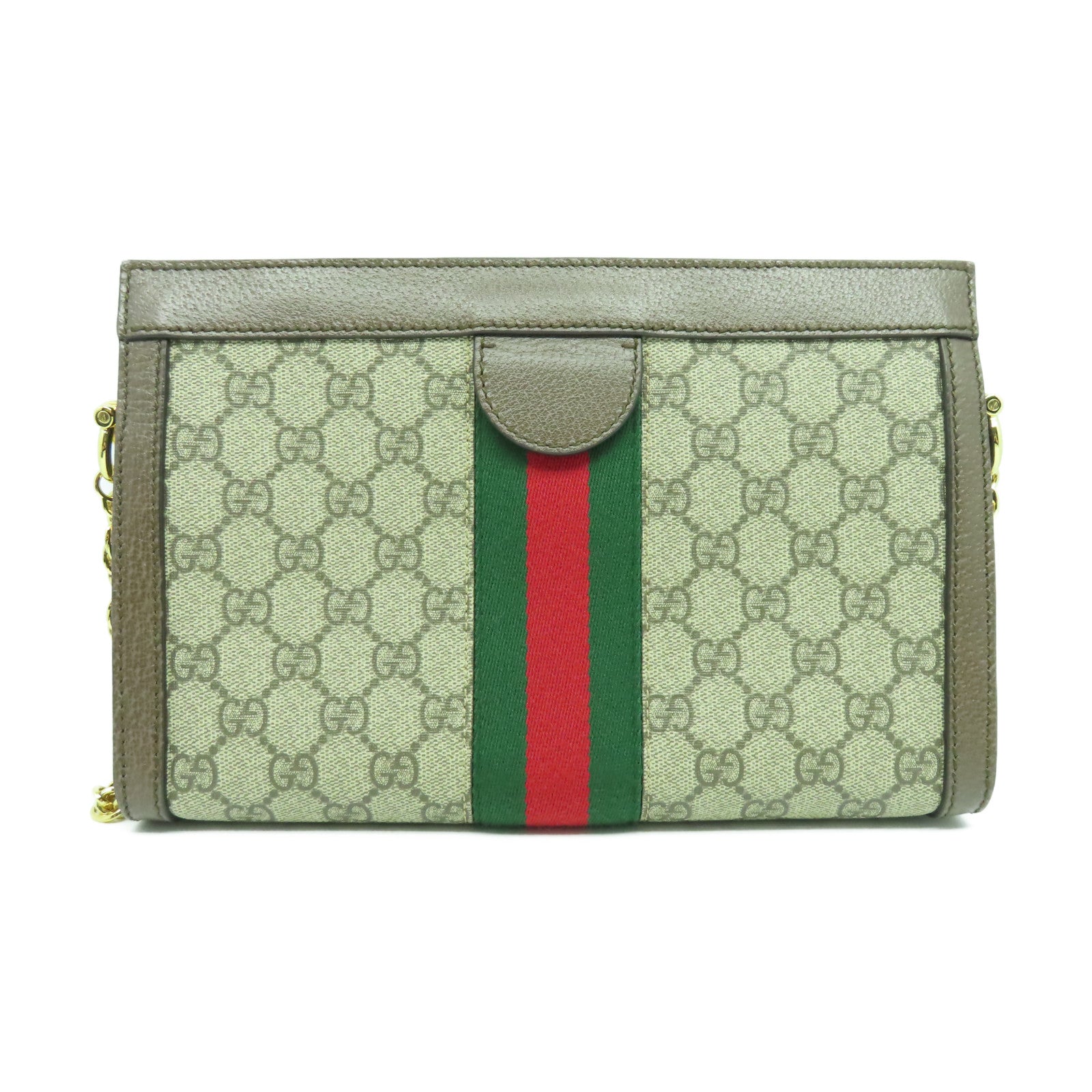 GUCCI 塗層帆布Ophidia金扣鏈帶肩背袋啡色