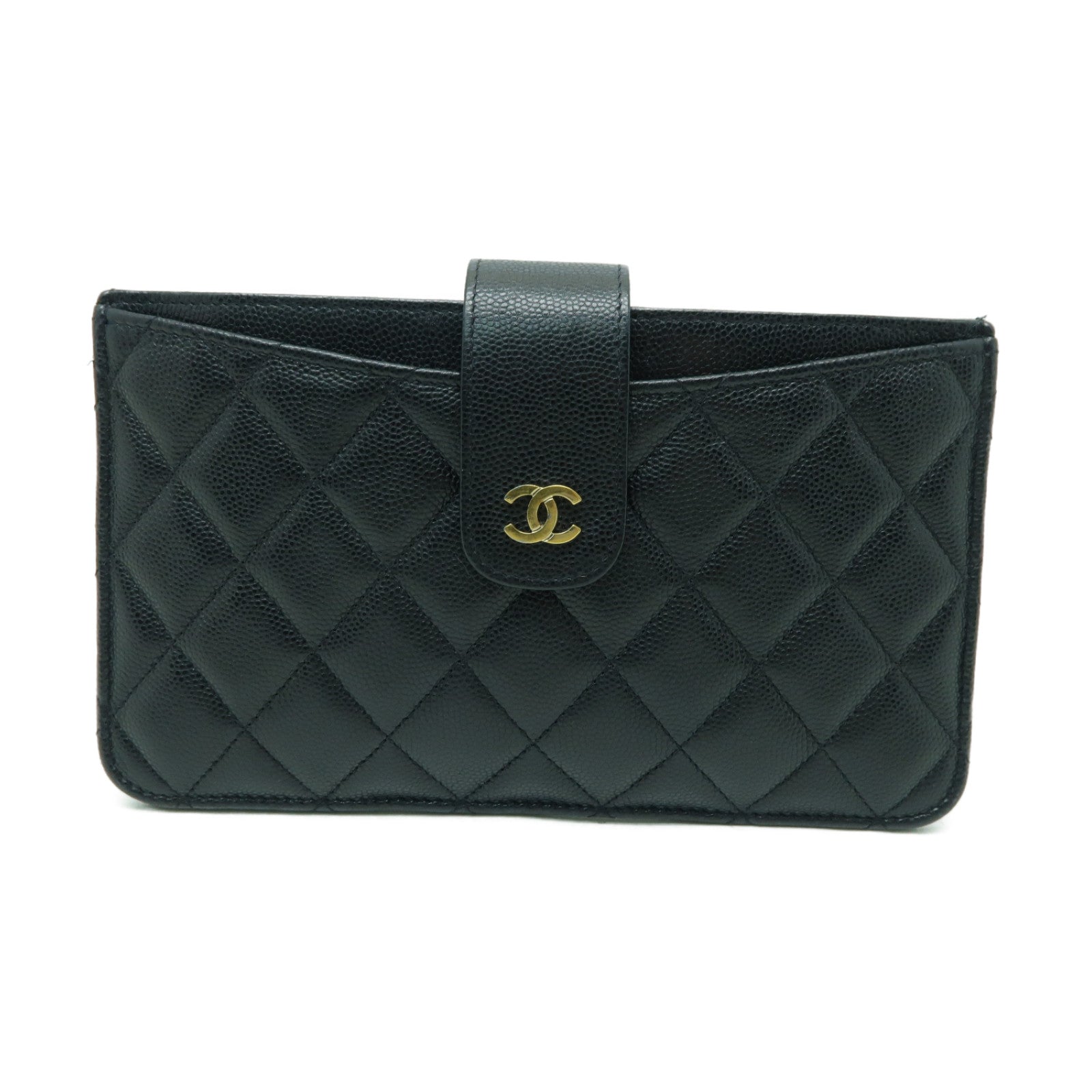 CHANEL 菱格Caviar皮革Card Case金扣卡片套黒色