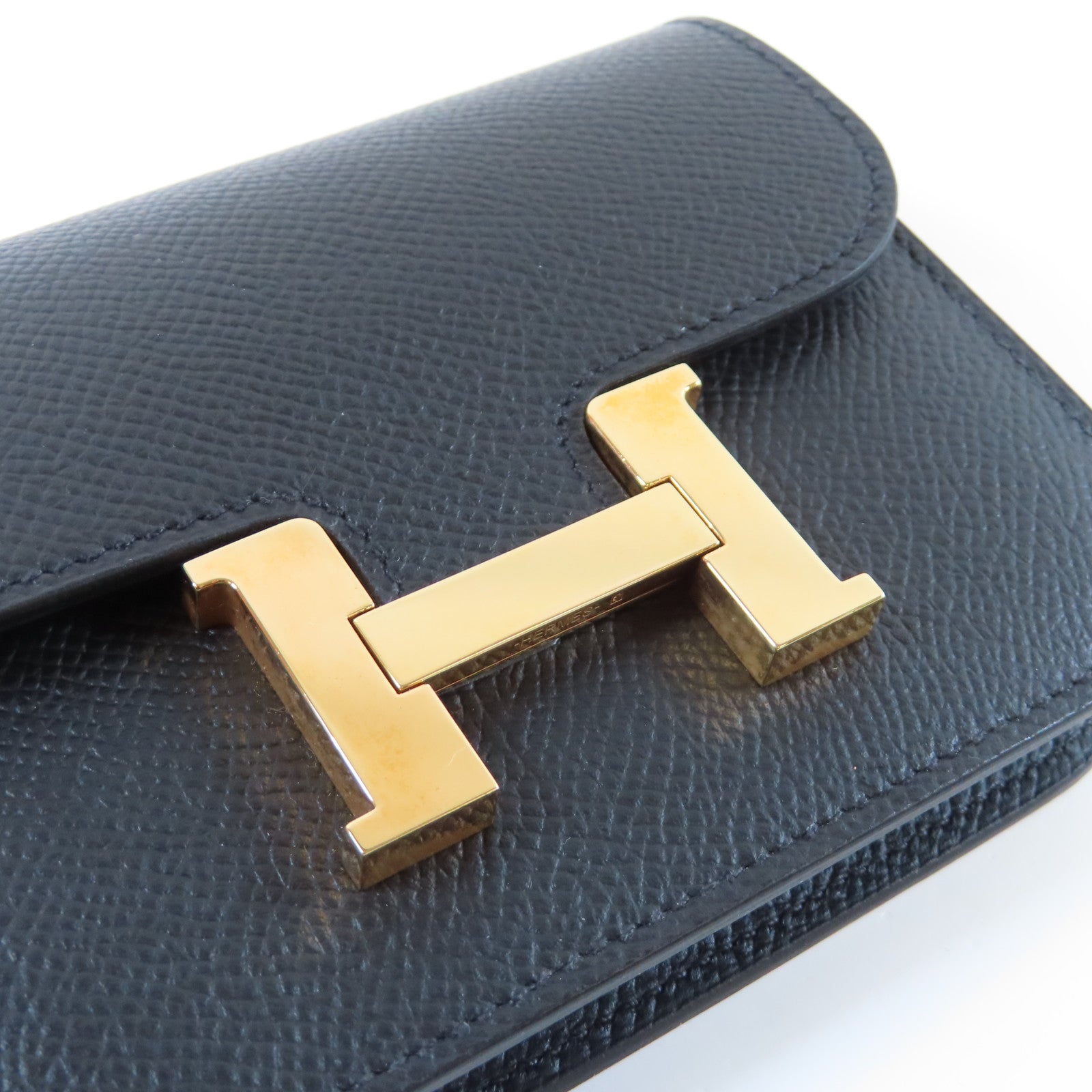 HERMES Epsom皮革Constance Slim金扣錢包Noir黑色