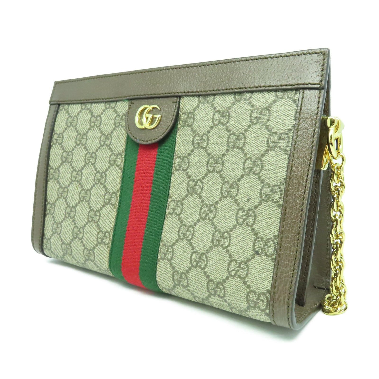 GUCCI 塗層帆布Ophidia金扣鏈帶肩背袋啡色
