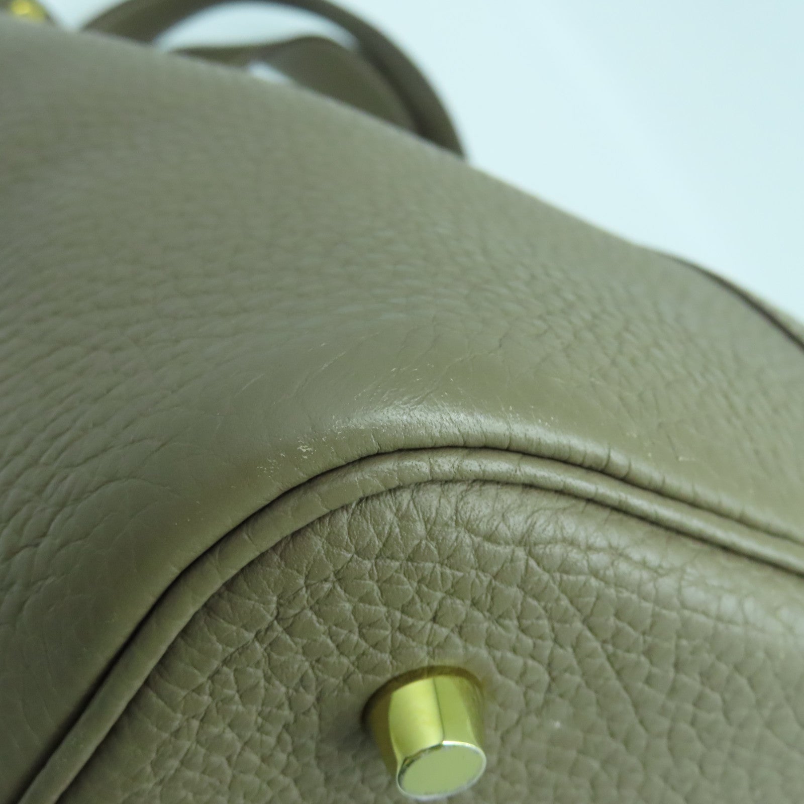 HERMES Clemence皮革Picotin MM金扣手挽袋大象灰