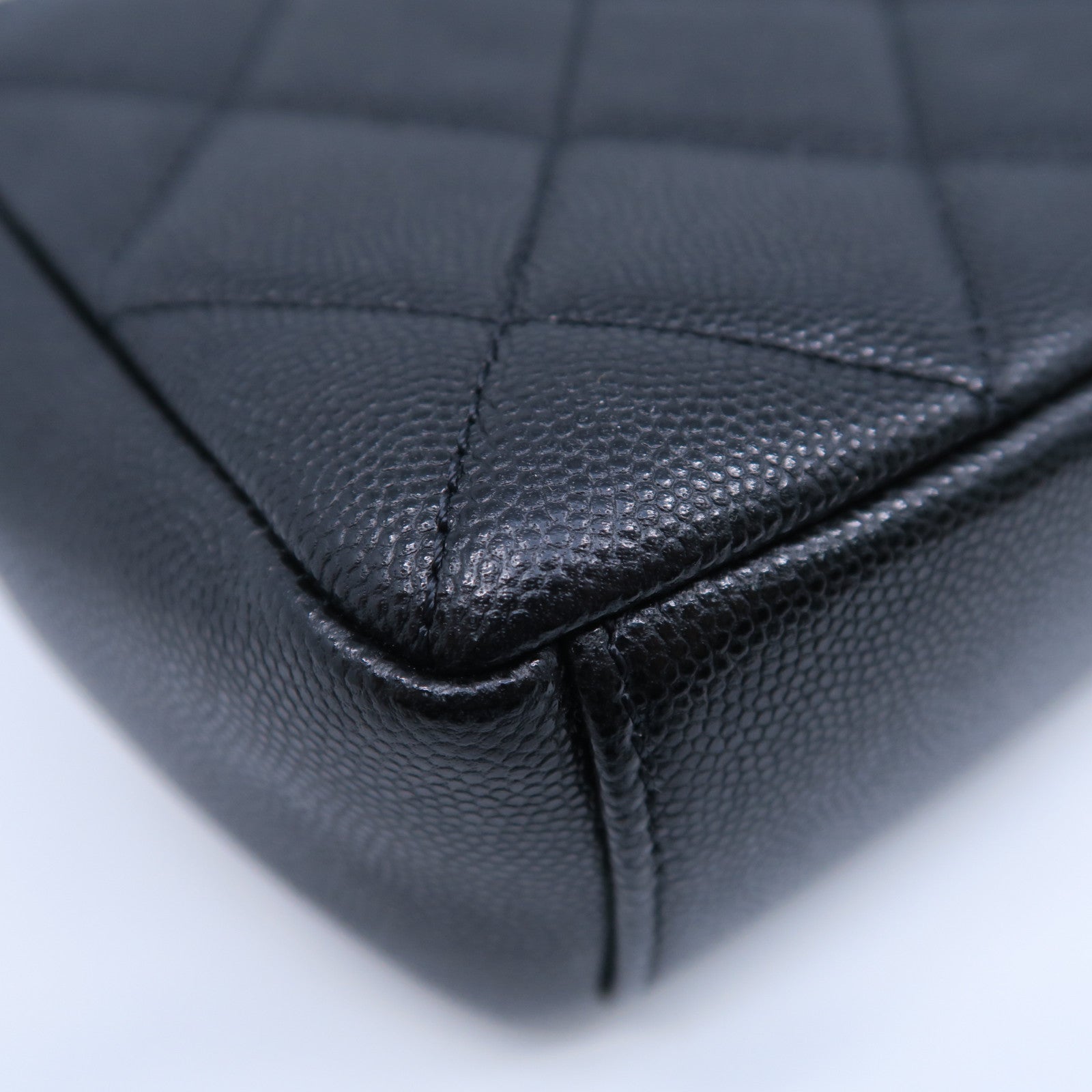 CHANEL 菱格牛皮皮革Chain Shoulder Bag銀扣鏈帶肩背袋黑色