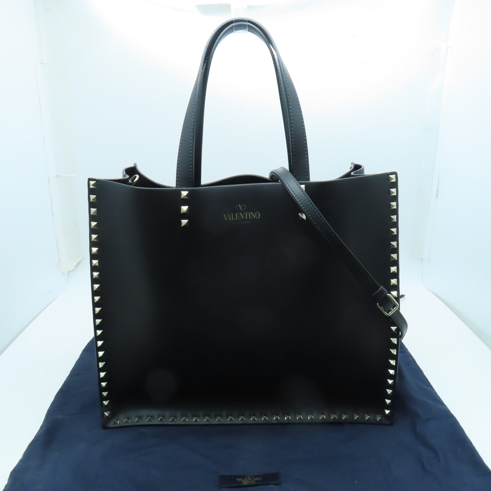 Valentino Leather 2way Shoulder Bag Gold Buckle Handle Shoulder Bag Black