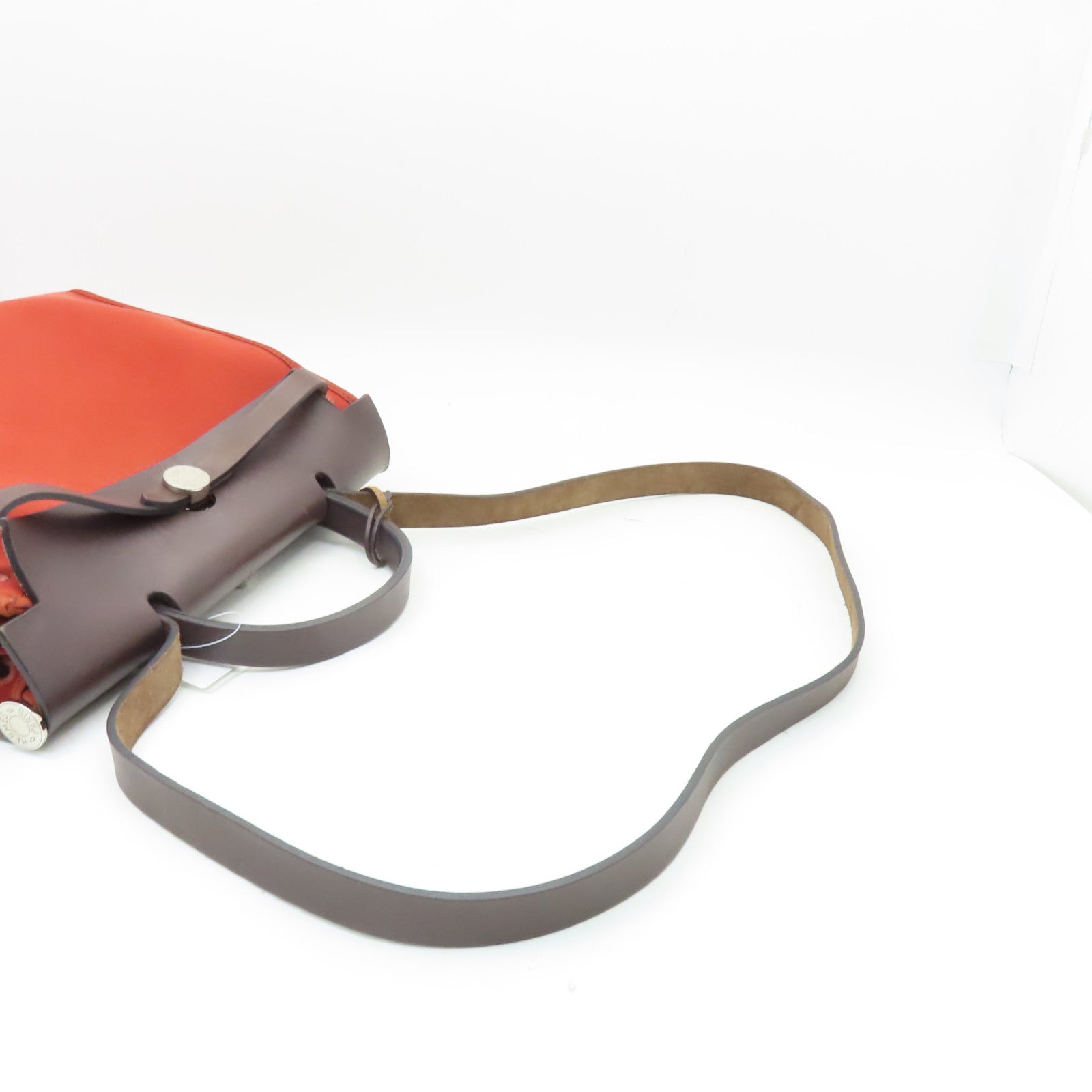 HERMES 帆布Herbag PM銀扣手挽肩背兩用袋紅色