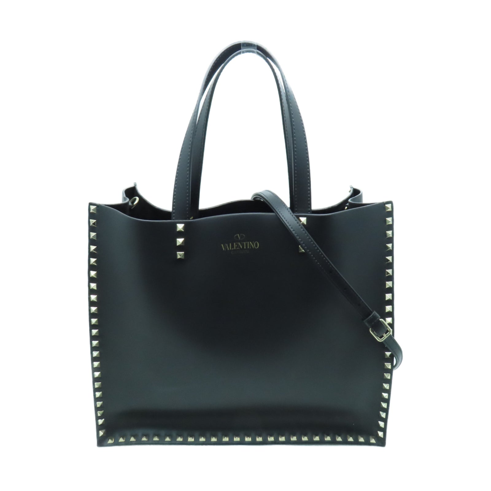 Valentino Leather 2way Shoulder Bag Gold Buckle Handle Shoulder Bag Black