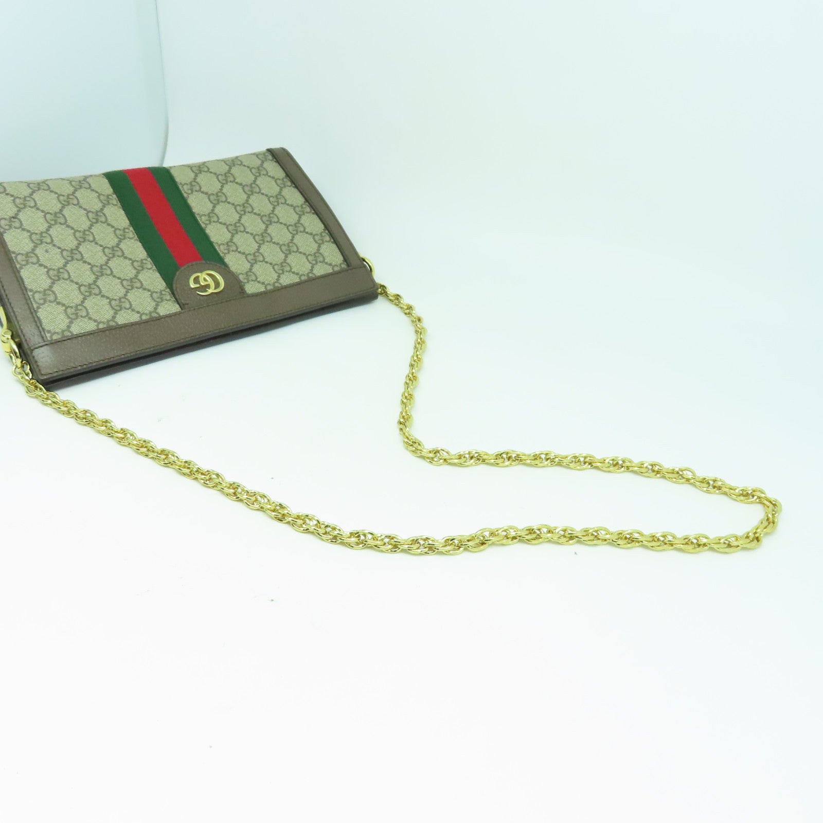 GUCCI 塗層帆布Ophidia金扣鏈帶肩背袋啡色