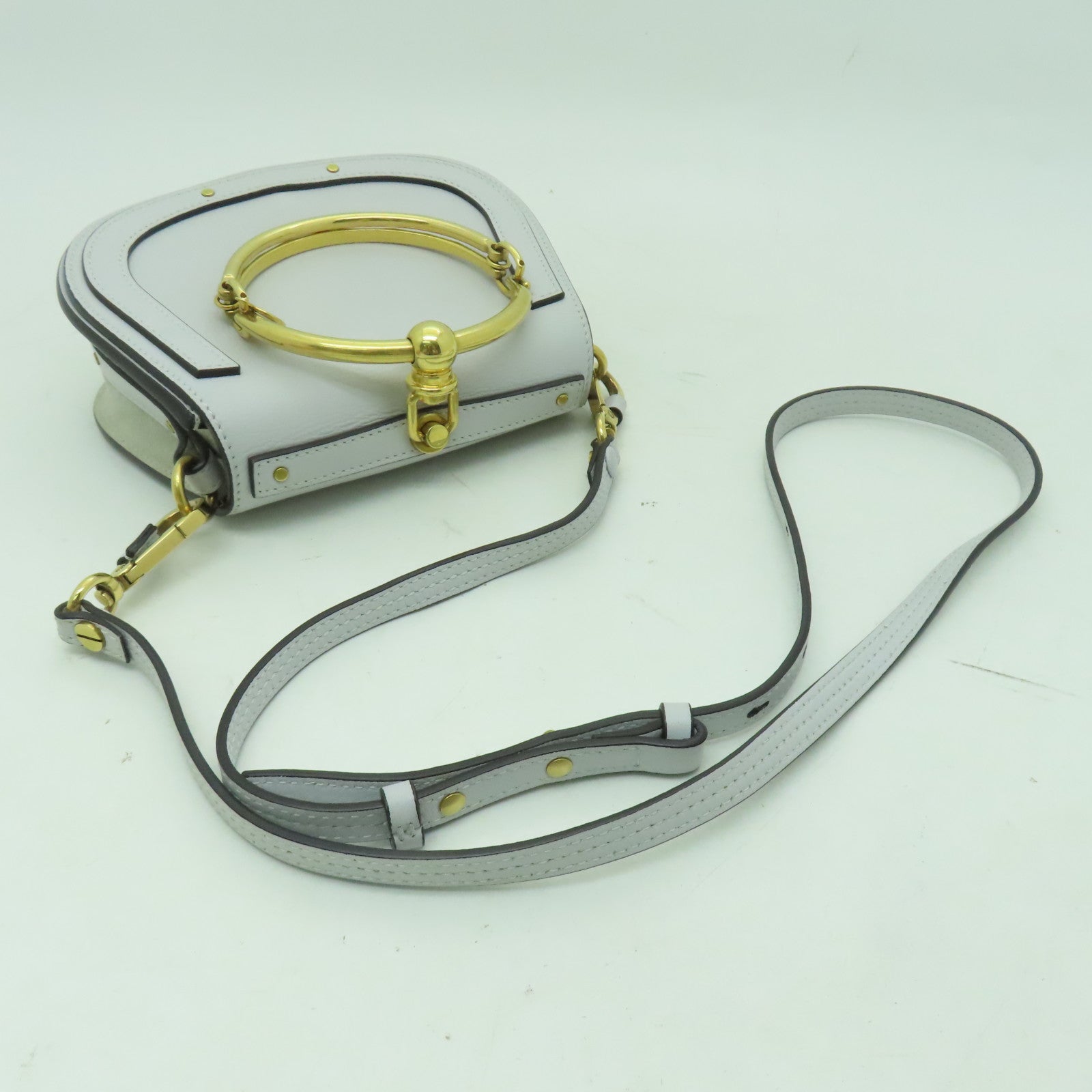 Chloe 牛皮皮革Shoulder Bag金扣肩背袋淺藍色