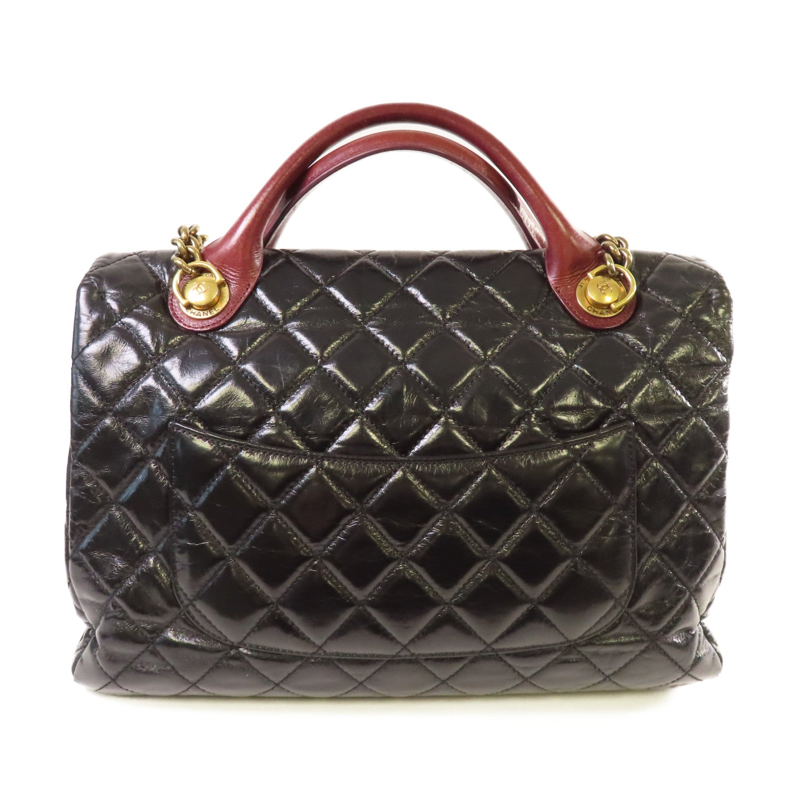 CHANEL 菱格牛皮皮革2Way Chain Shoulder Bag金扣鏈帶手挽肩背兩用袋黑色/酒紅色