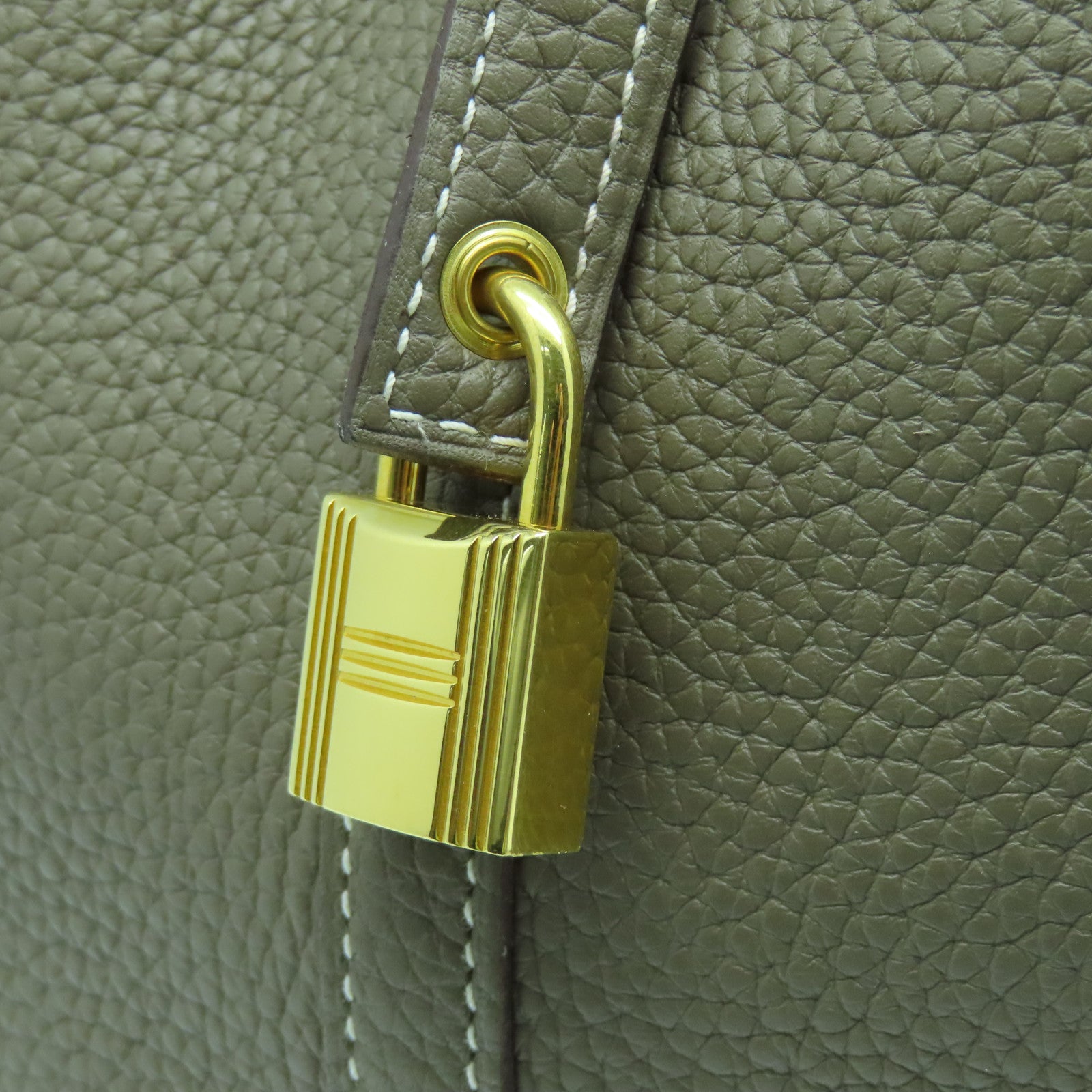 HERMES Clemence皮革Picotin MM金扣手挽袋大象灰