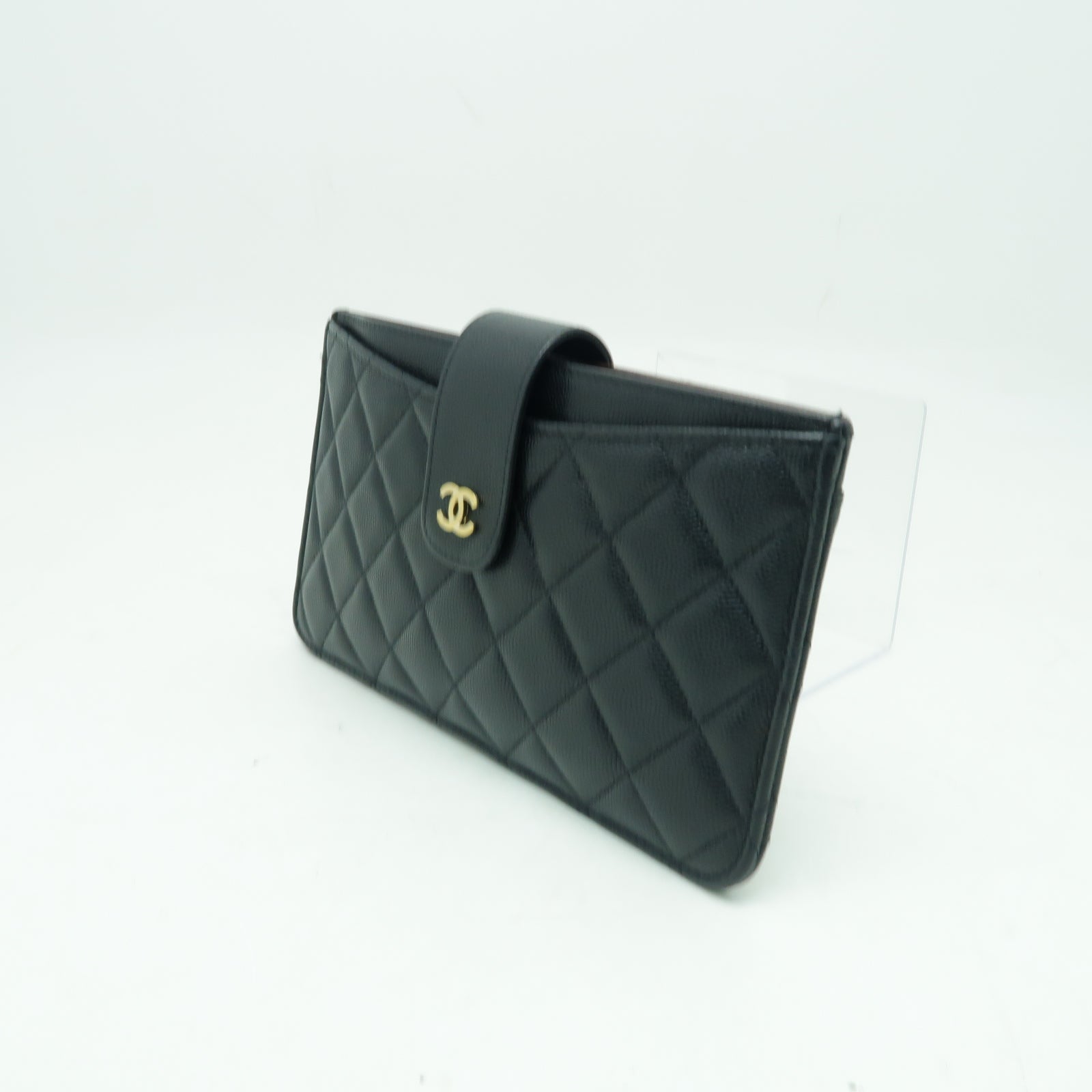 CHANEL 菱格Caviar皮革Card Case金扣卡片套黒色