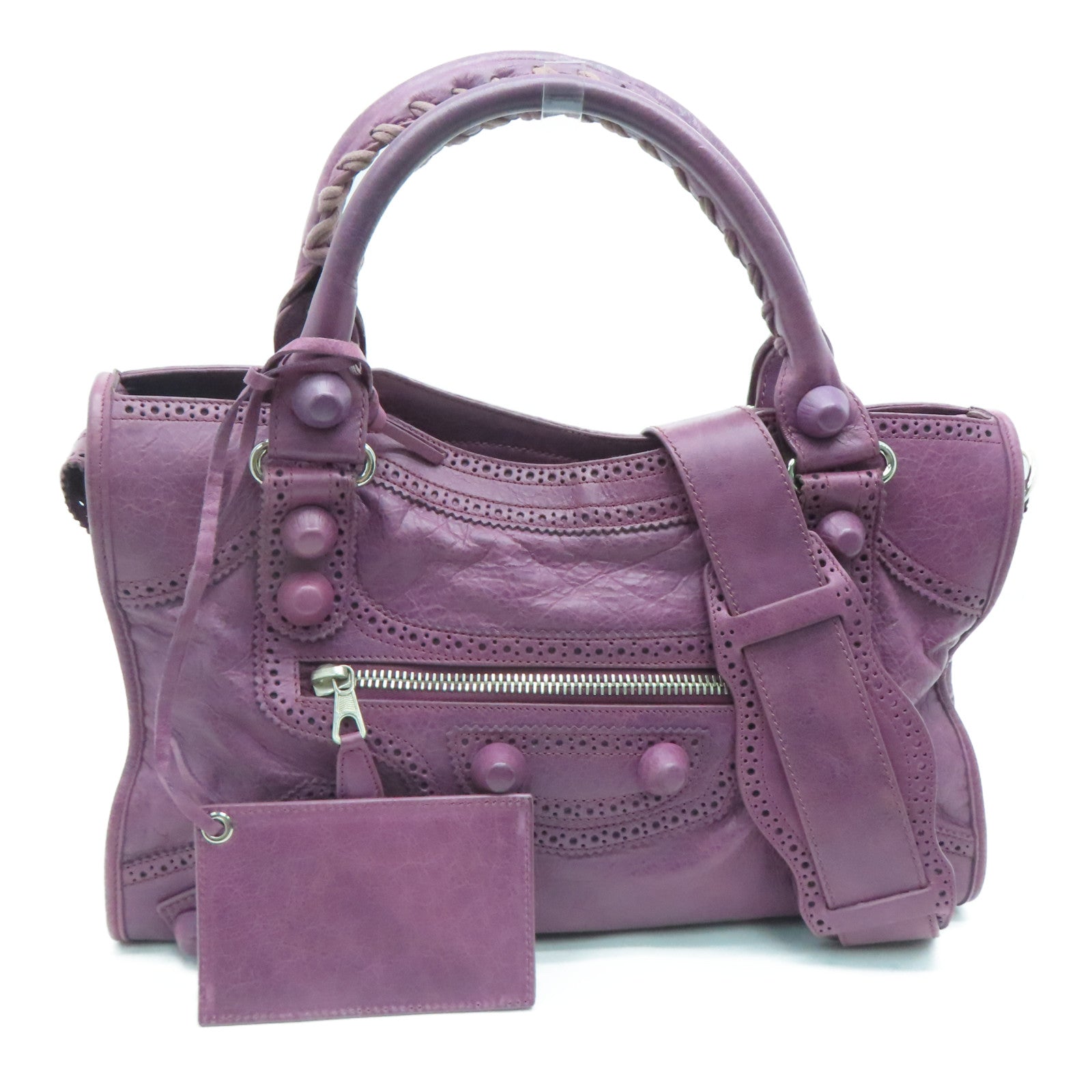 BALENCIAGA 牛皮皮革City银扣手挽肩背两用袋紫色