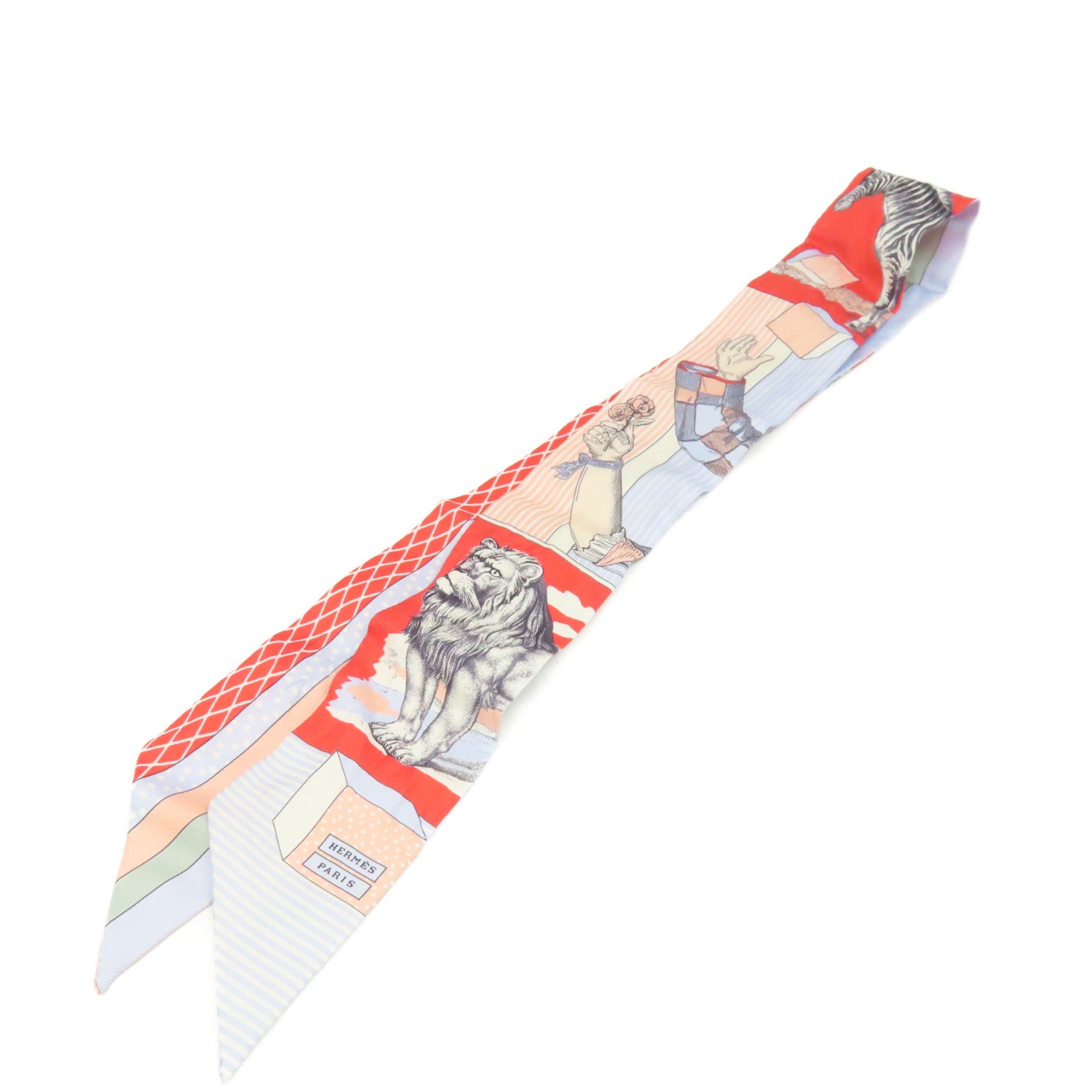 HERMES 【激減優惠】絲質Twilly Scarf絲巾粉紅色/淺藍色/彩色