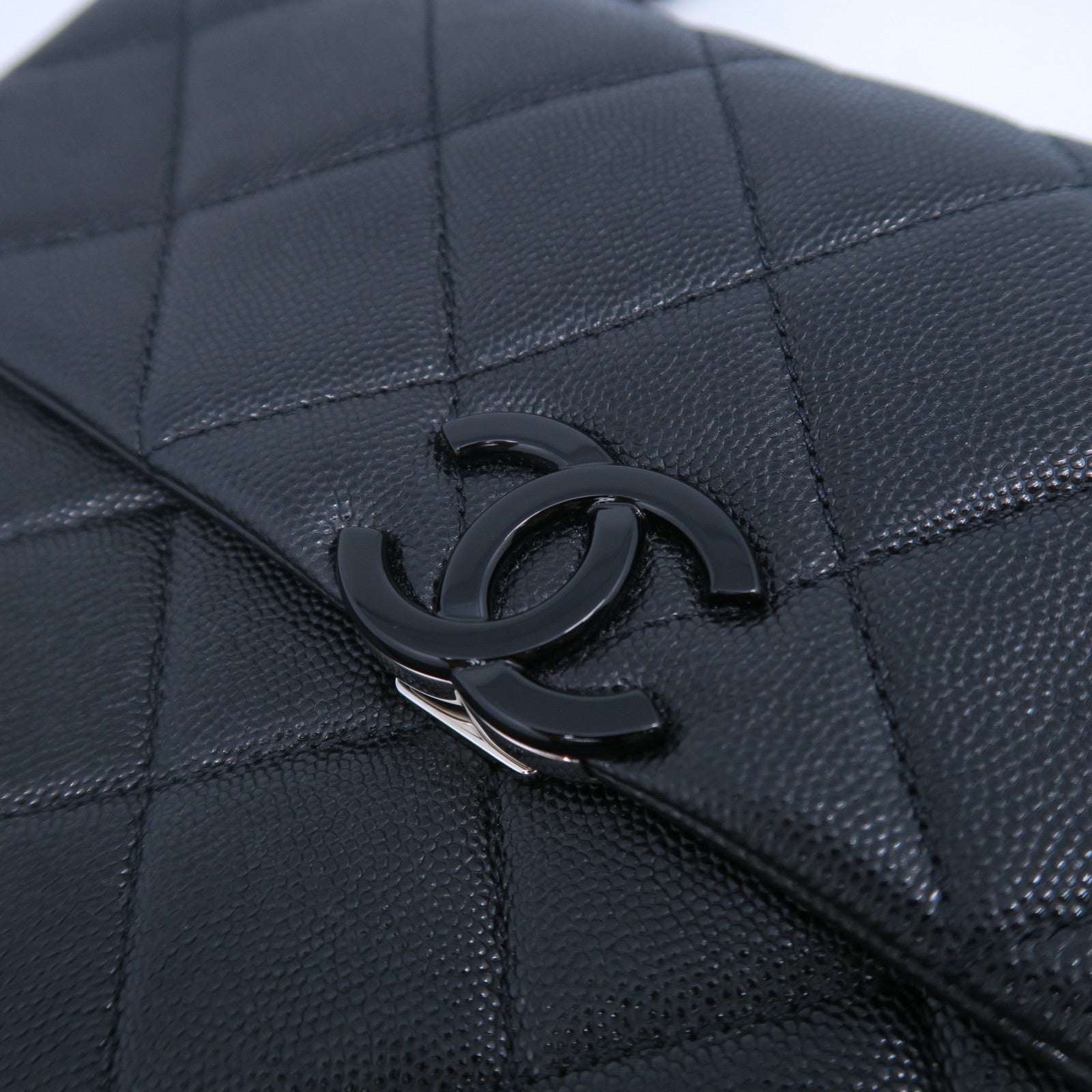 CHANEL 菱格牛皮皮革Chain Shoulder Bag銀扣鏈帶肩背袋黑色