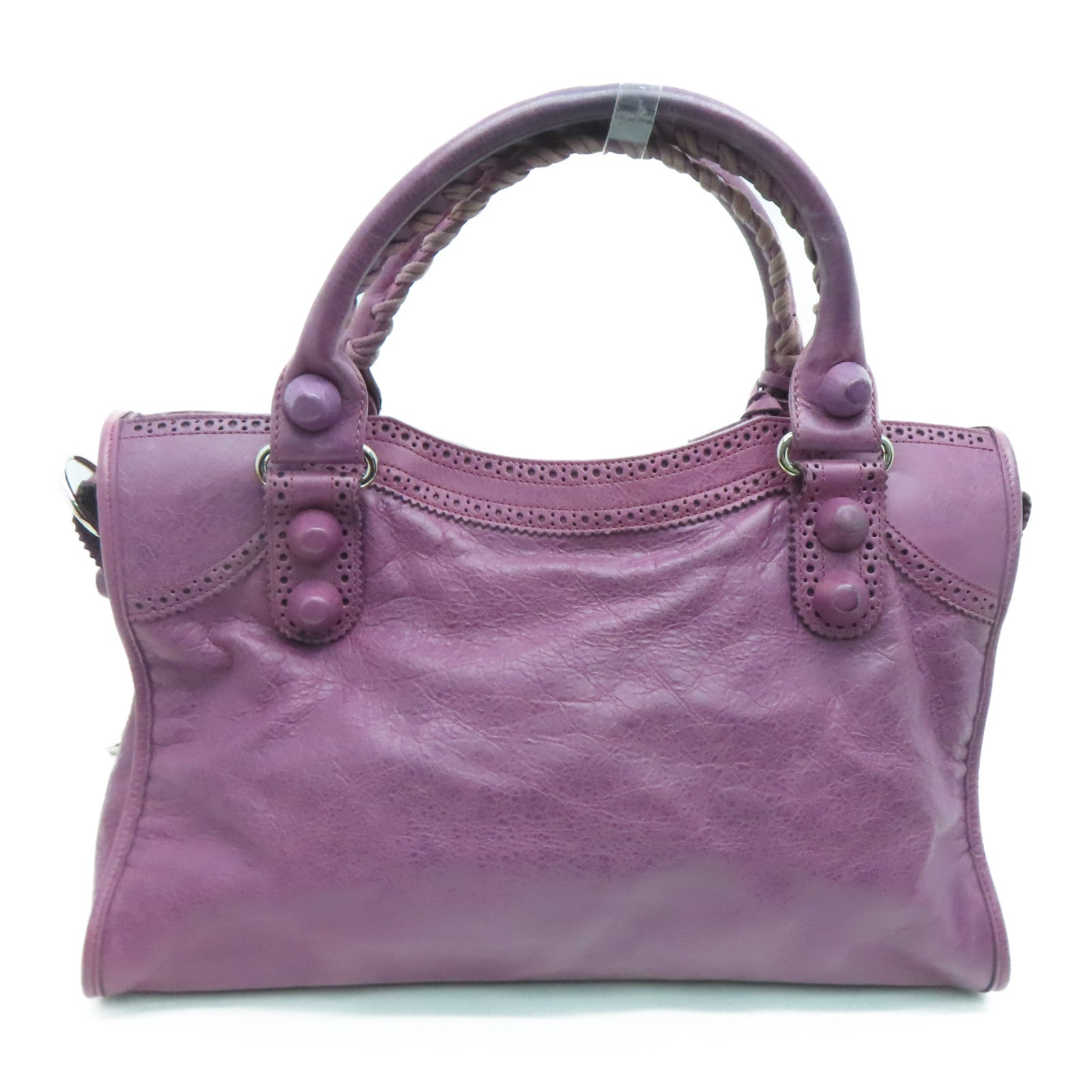 BALENCIAGA 牛皮皮革City银扣手挽肩背两用袋紫色