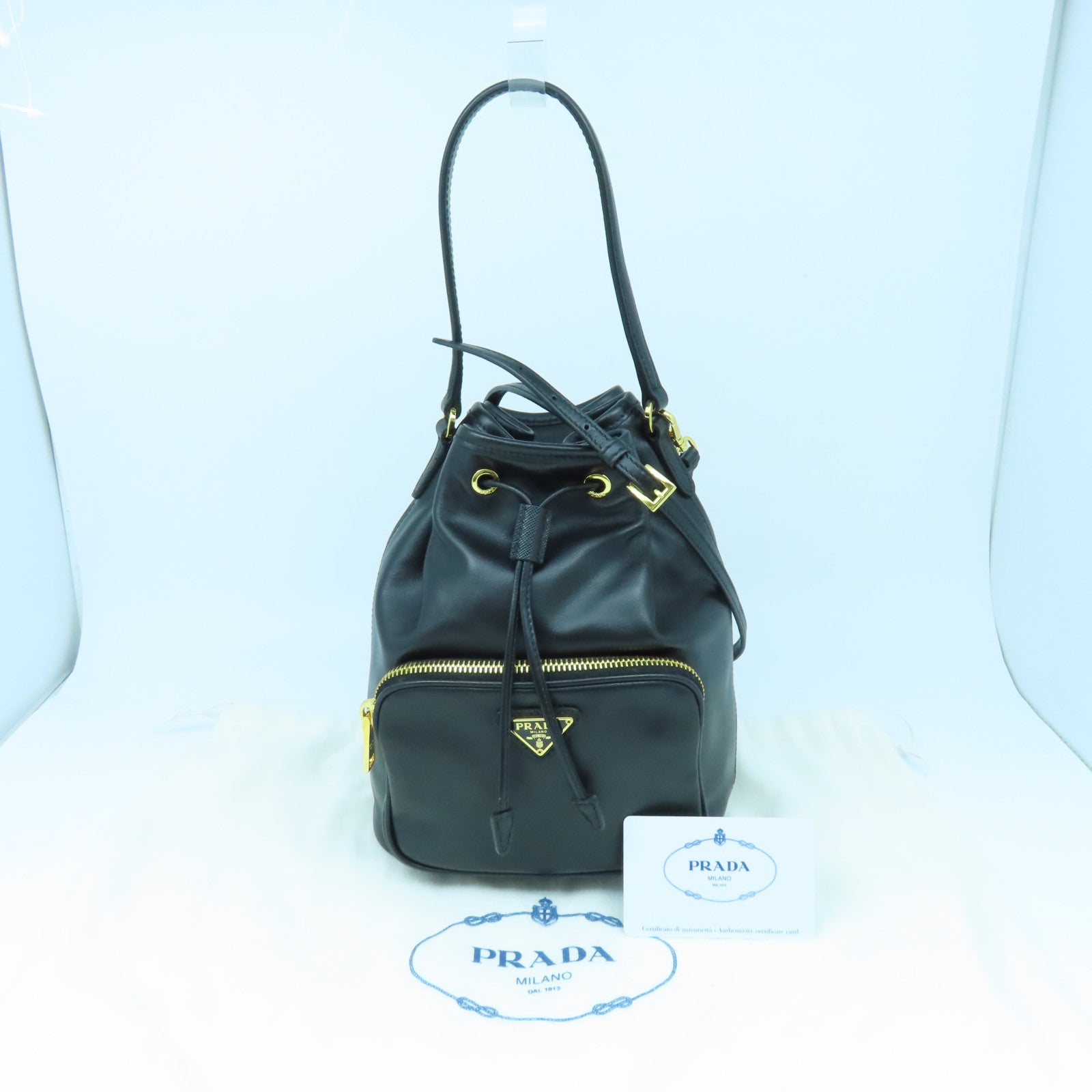 PRADA cowhide leather 2Way Bag gold buckle handle shoulder bag black